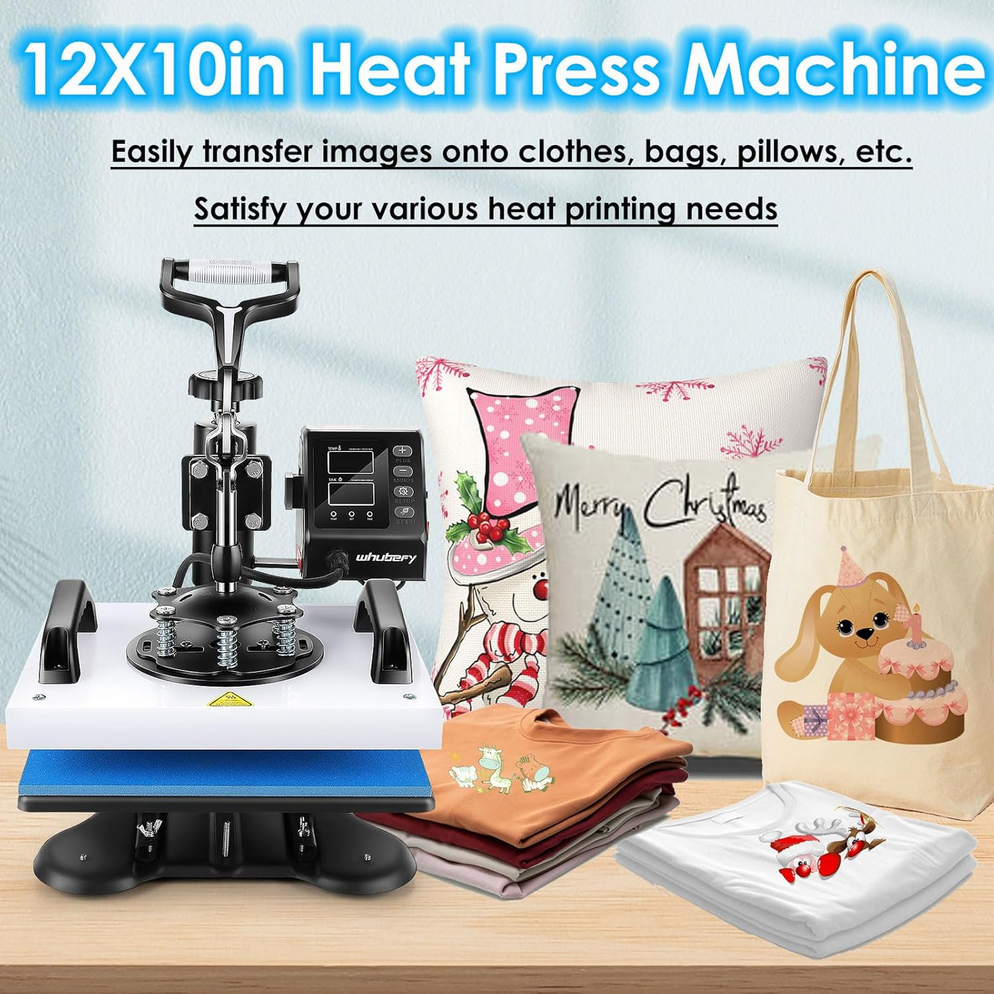 KRISRATE 12" x 10" Heat Press Machine for T Shirts Pillows Bags Mats, Multifunction Shirt Press Machine, Digital Heat Transfer,Heats Evenly,Never Fade