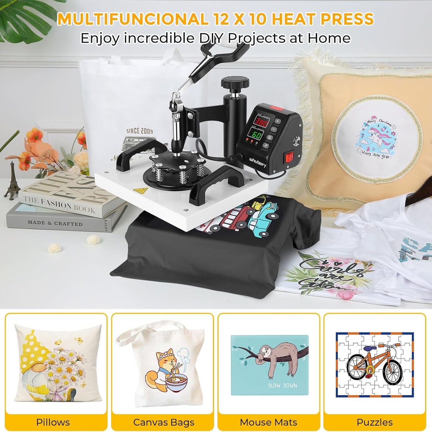 KRISRATE 12" x 10" Heat Press Machine for T Shirts Pillows Bags Mats, Multifunction Shirt Press Machine, Digital Heat Transfer,Heats Evenly,Never Fade