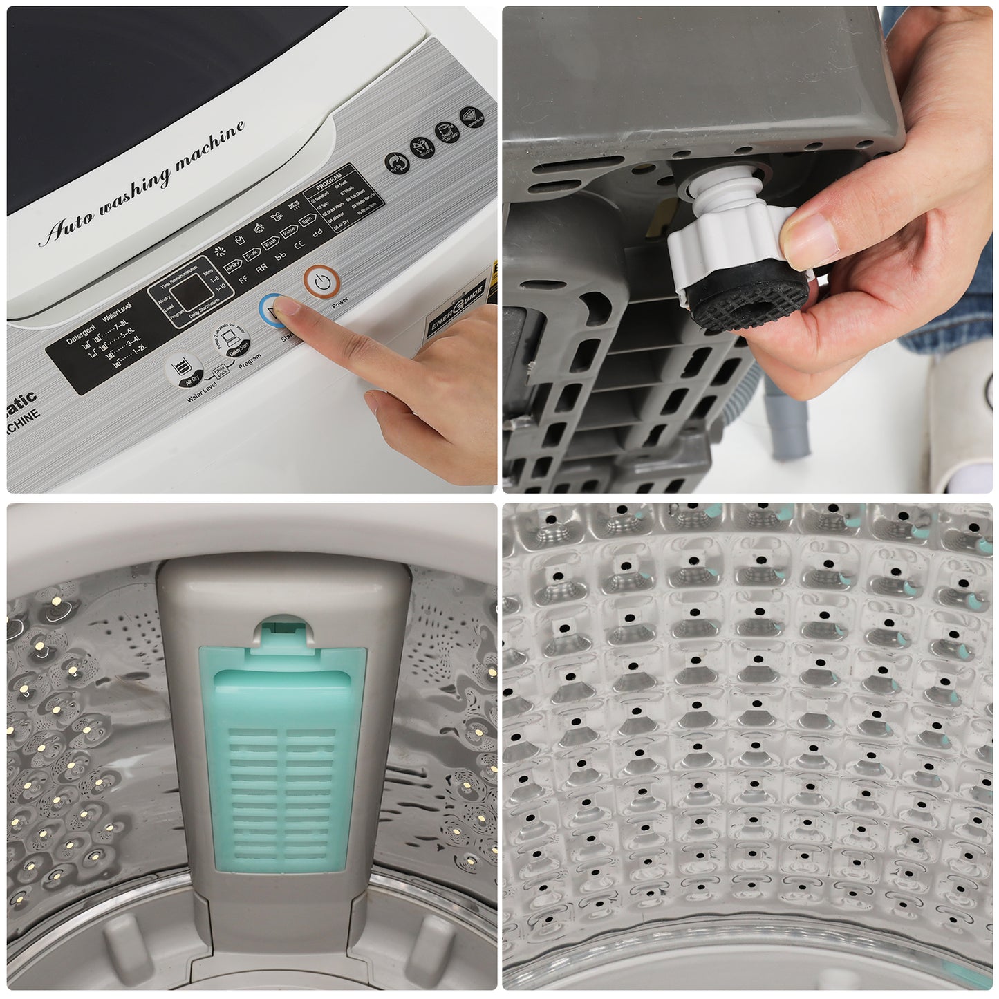 KRISRATE Portable Washing Machine, 20/15.6Lbs Capacity Full-Automatic Washer Machine with Drain Pump, LED Display, 10 Programs & 8 Water Levels