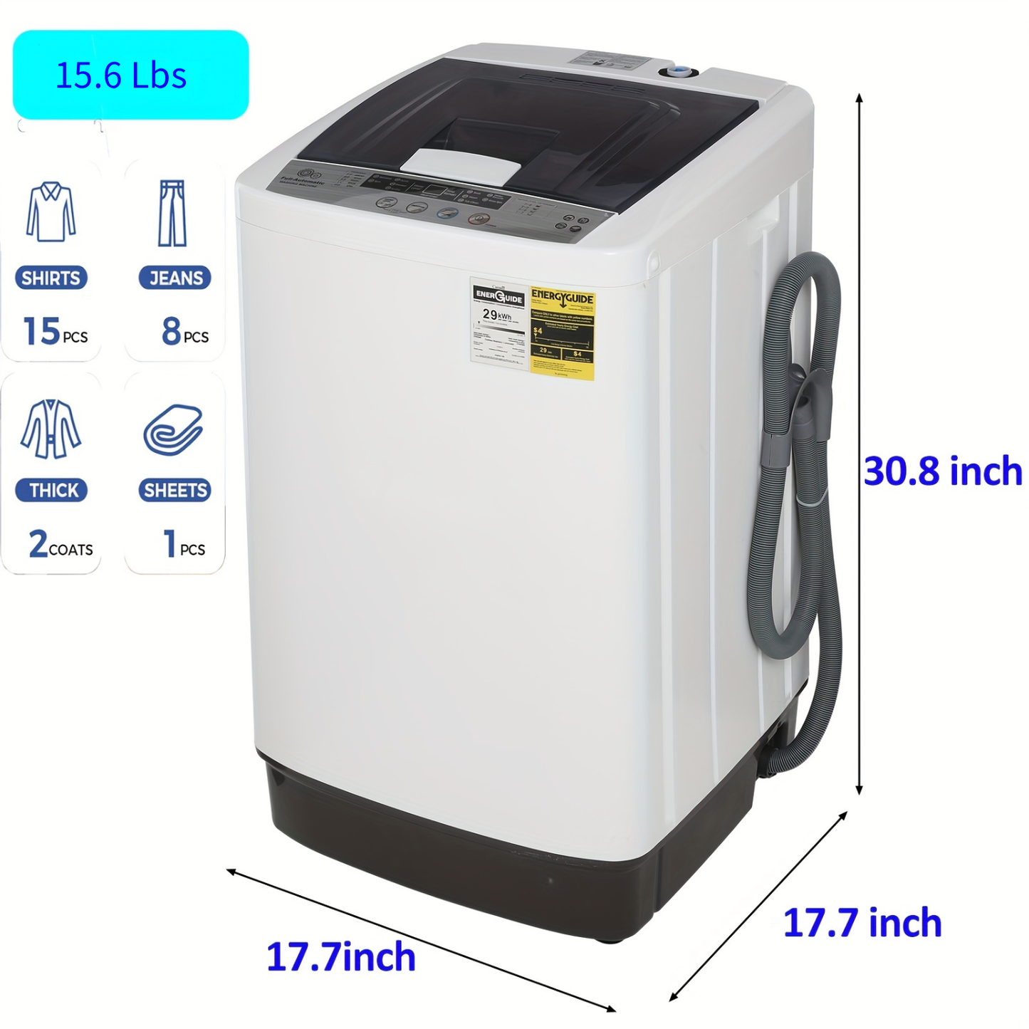 KRISRATE Portable Washing Machine, 20/15.6Lbs Capacity Full-Automatic Washer Machine with Drain Pump, LED Display, 10 Programs & 8 Water Levels