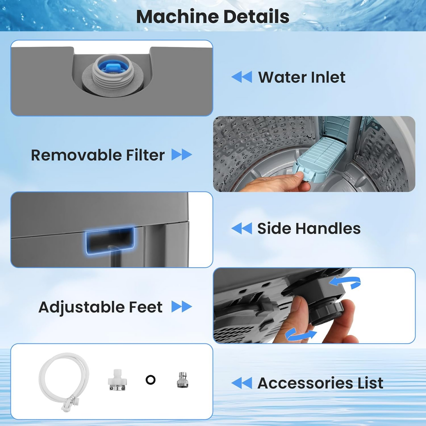 KRISRATE 17.8Lbs Portable Washing Machine 2.4 Cu.ft Full Auto Washer with Drain Pump, 10 Programs LED Display, Compact Laundry for Apartment RV Home