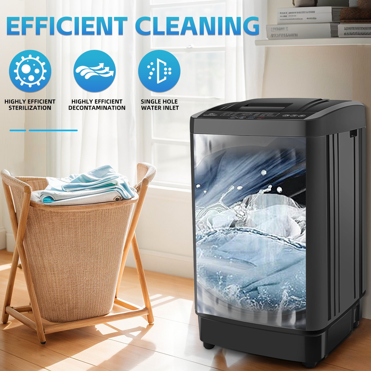 KRISRATE 17.8Lbs Portable Washing Machine 2.4 Cu.ft Full Auto Washer with Drain Pump, 10 Programs LED Display, Compact Laundry for Apartment RV Home
