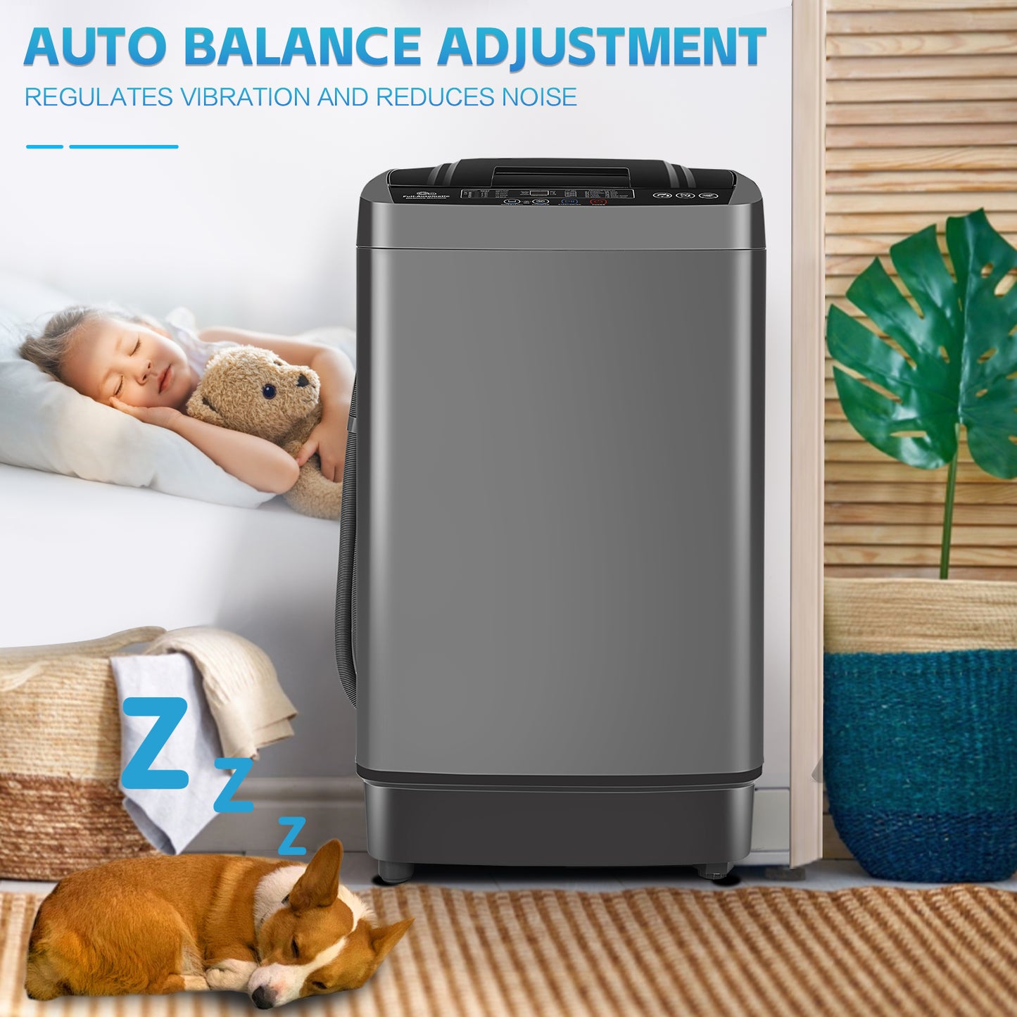 KRISRATE 17.8Lbs Portable Washing Machine 2.4 Cu.ft Full Auto Washer with Drain Pump, 10 Programs LED Display, Compact Laundry for Apartment RV Home