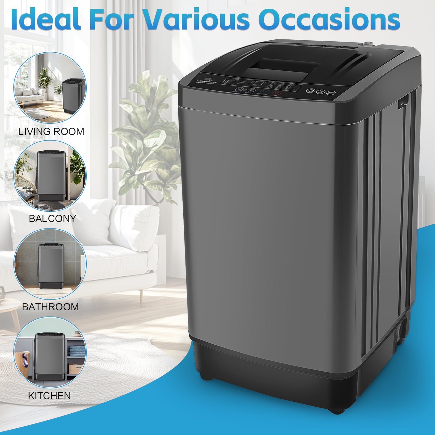 KRISRATE 17.8Lbs Portable Washing Machine 2.4 Cu.ft Full Auto Washer with Drain Pump, 10 Programs LED Display, Compact Laundry for Apartment RV Home