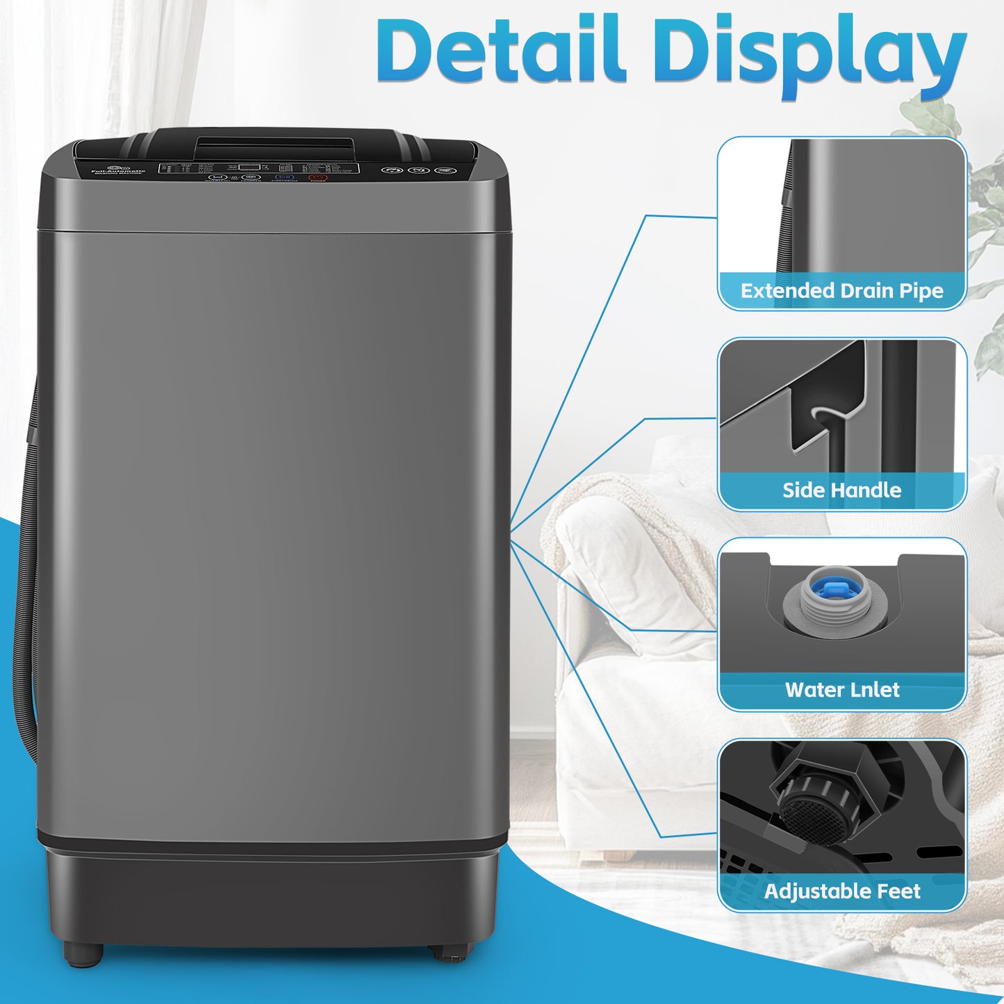 KRISRATE 17.8Lbs Portable Washing Machine 2.4 Cu.ft Full Auto Washer with Drain Pump, 10 Programs LED Display, Compact Laundry for Apartment RV Home