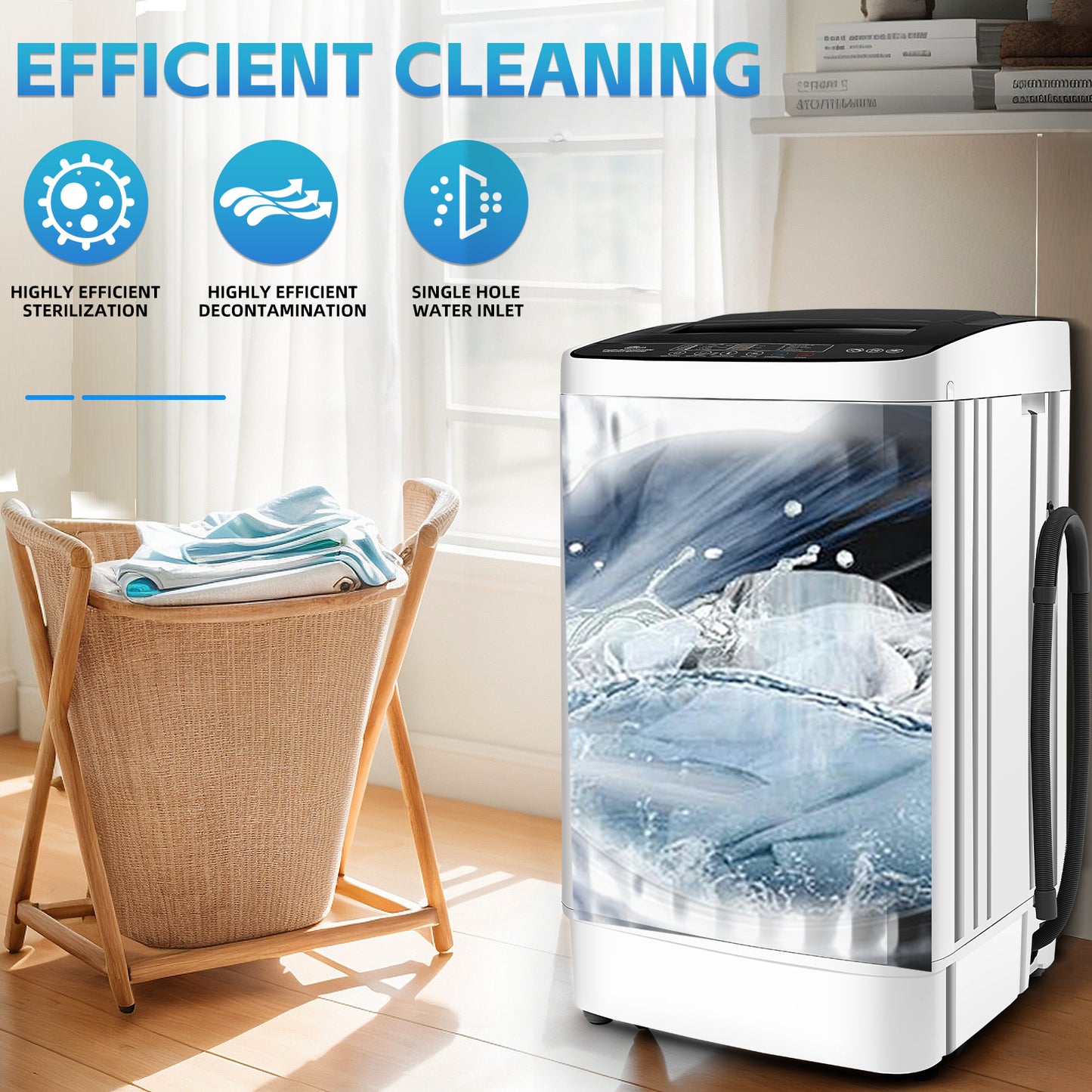 KRISRATE 20Lbs Portable Washing Machine, 2.8 Cu.ft Full Automatic Washing Machine with Drain Pump, 10 Programs 8 Water Levels for Apartment RV Home