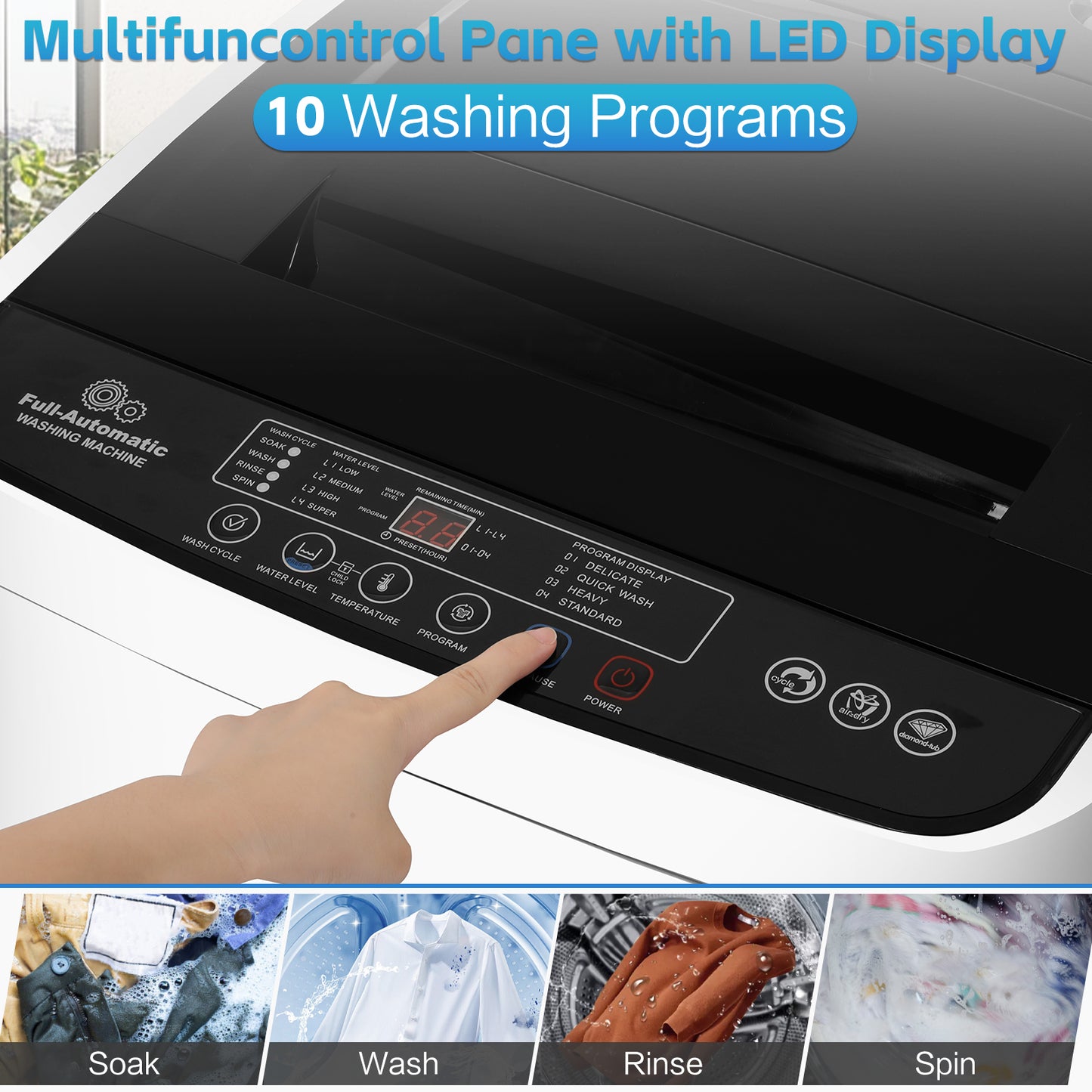 KRISRATE 20Lbs Portable Washing Machine, 2.8 Cu.ft Full Automatic Washing Machine with Drain Pump, 10 Programs 8 Water Levels for Apartment RV Home