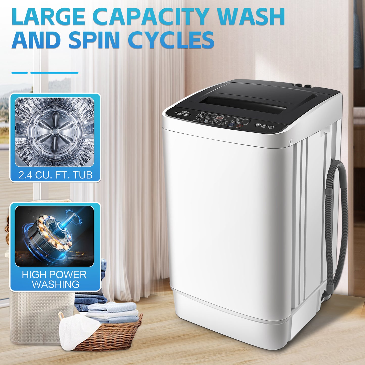 KRISRATE 20Lbs Portable Washing Machine, 2.8 Cu.ft Full Automatic Washing Machine with Drain Pump, 10 Programs 8 Water Levels for Apartment RV Home