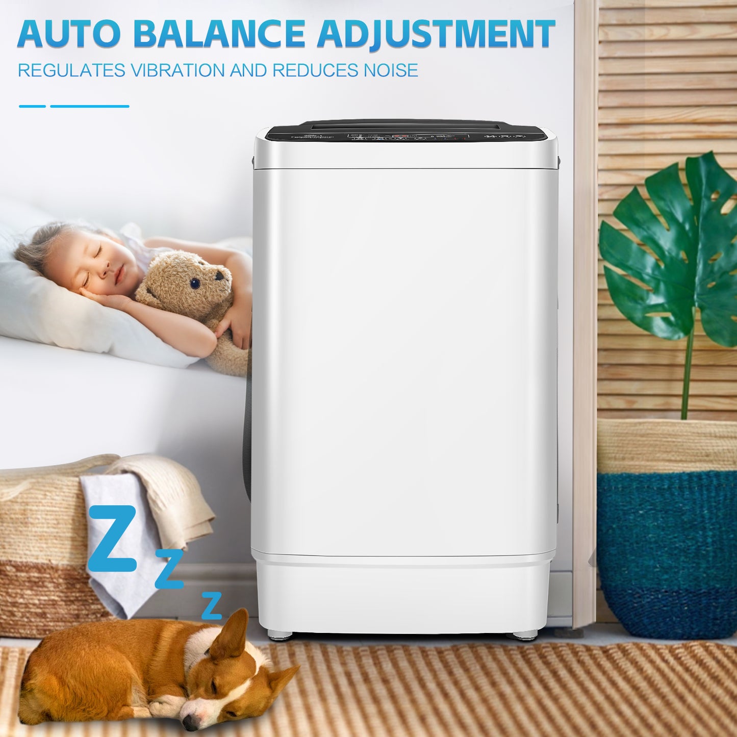 KRISRATE 20Lbs Portable Washing Machine, 2.8 Cu.ft Full Automatic Washing Machine with Drain Pump, 10 Programs 8 Water Levels for Apartment RV Home