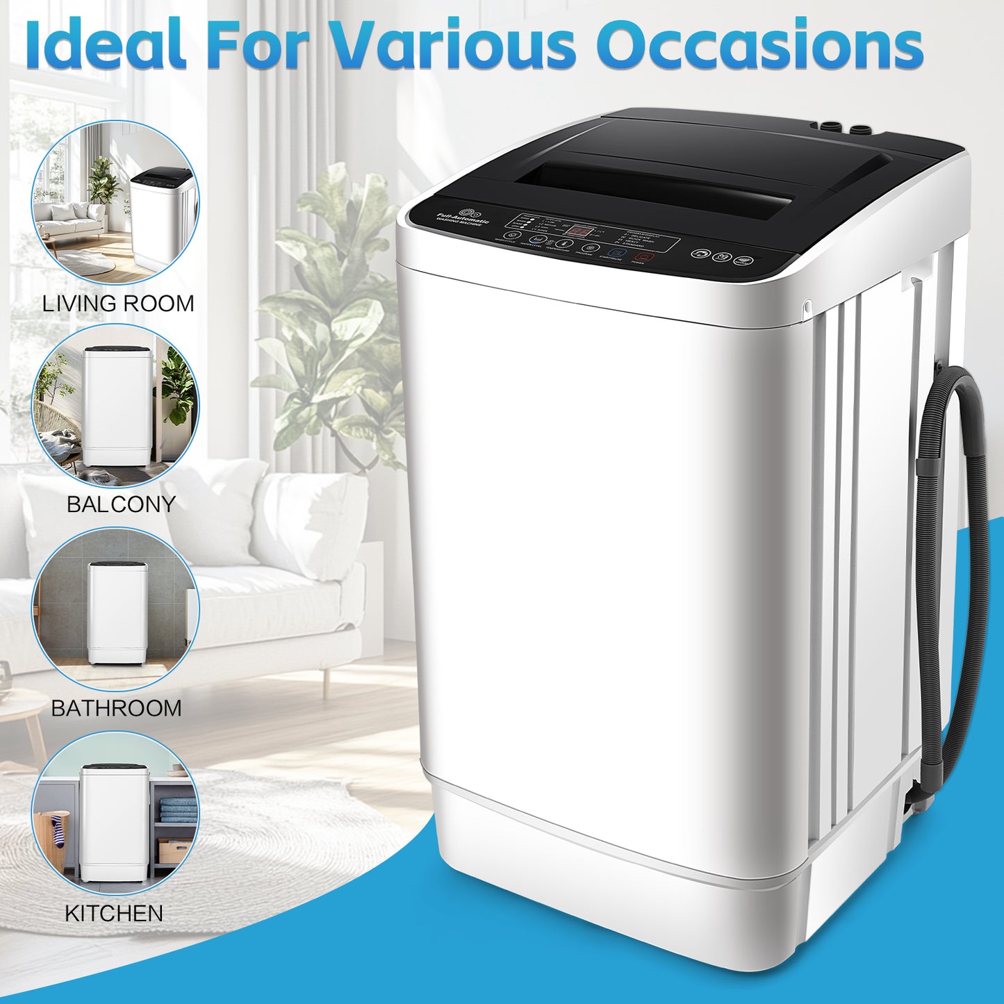 KRISRATE 20Lbs Portable Washing Machine, 2.8 Cu.ft Full Automatic Washing Machine with Drain Pump, 10 Programs 8 Water Levels for Apartment RV Home