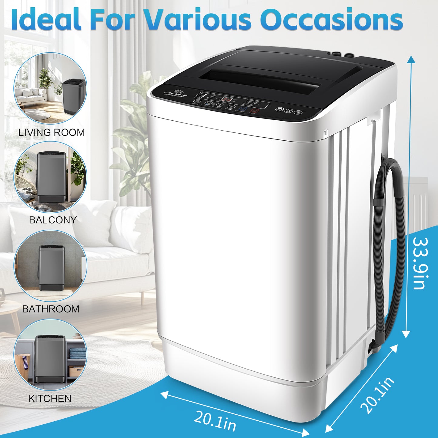 KRISRATE 20Lbs Portable Washing Machine, 2.8 Cu.ft Full Automatic Washing Machine with Drain Pump, 10 Programs 8 Water Levels for Apartment RV Home