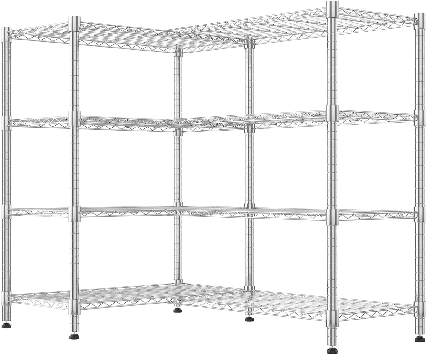 KRISRATE 4/5 Tier Wide Wire Shelving Storage Shelves Metal Closet/garage, 2-in-1 Linear/corner Setup Metal Shelves Heavy Duty w/ Adjustable Shelves