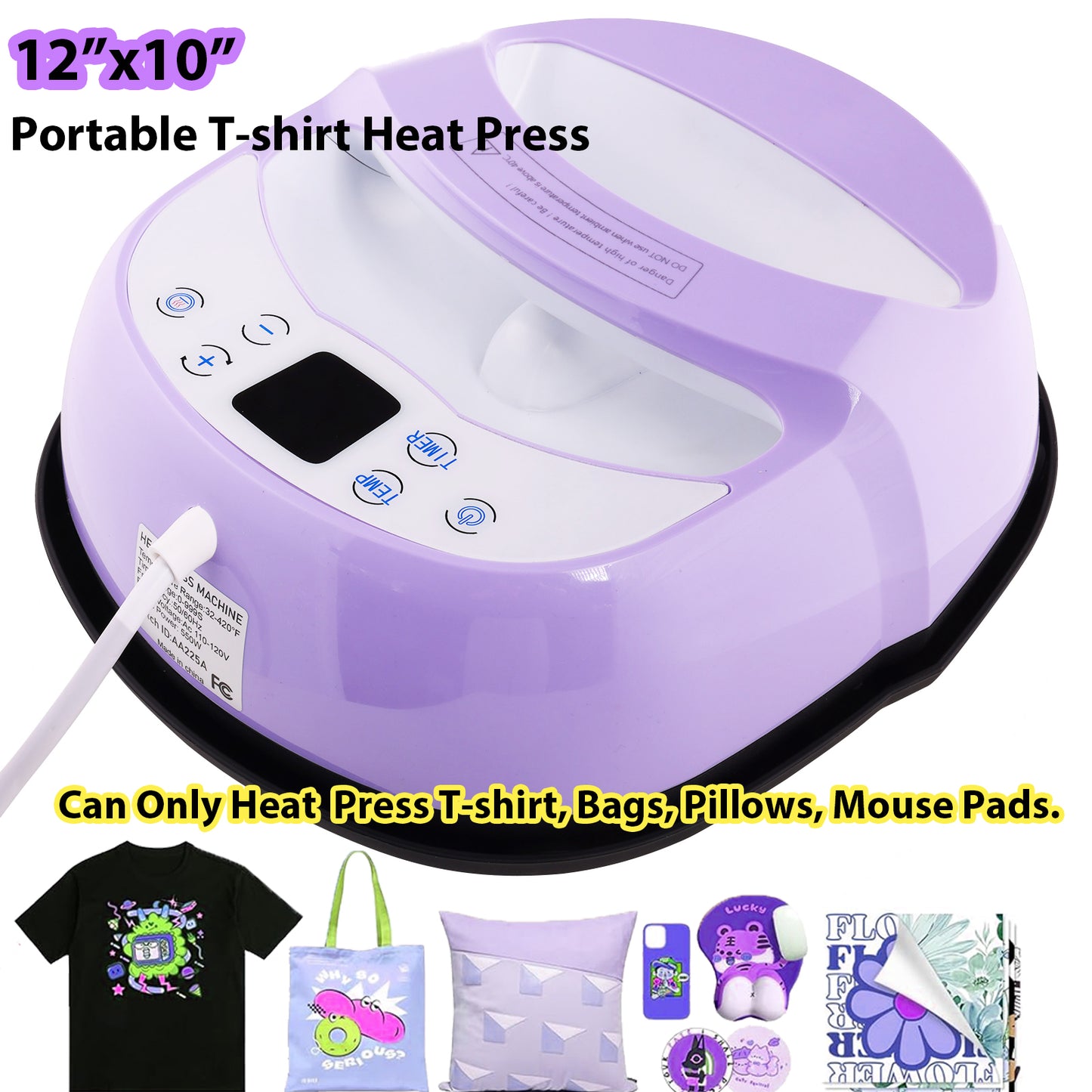 KRISRATE 12" x 10" Heat Press Machine for T Shirts Pillows Bags Mats, Multifunction Shirt Press Machine, Digital Heat Transfer,Heats Evenly,Never Fade