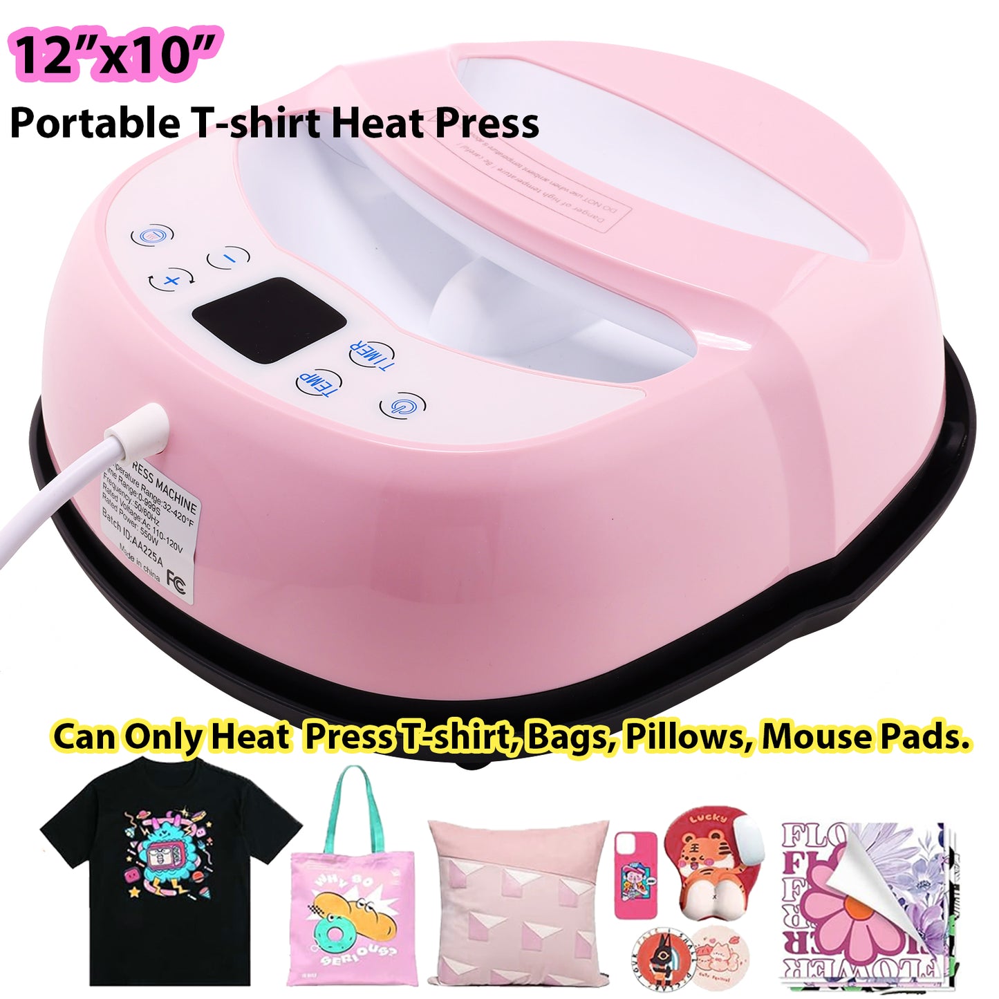 KRISRATE 12" x 10" Heat Press Machine for T Shirts Pillows Bags Mats, Multifunction Shirt Press Machine, Digital Heat Transfer,Heats Evenly,Never Fade