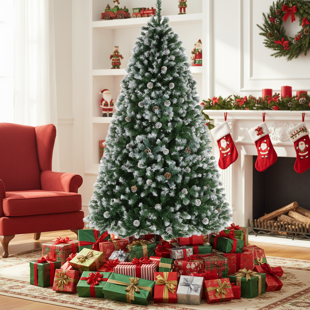 KRISRATE 6FT Christmas Tree with Pine Cones, Artificial Holiday Christmas Tree with 756 PVC Branch Tips, Easy Assembly for Home, Party, Office, Green