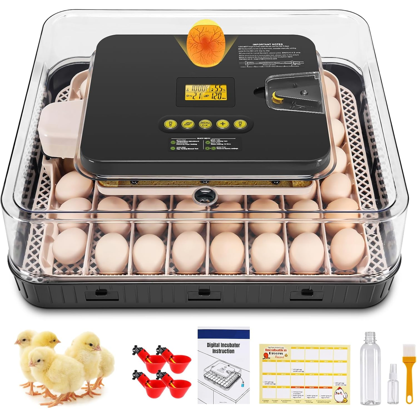 KRISRATE 56 Egg Incubator with Automatic Turning & Auto Humidification - Temperature Control, Egg Candler & 360° View for Chicken/Duck/Quail Hatching