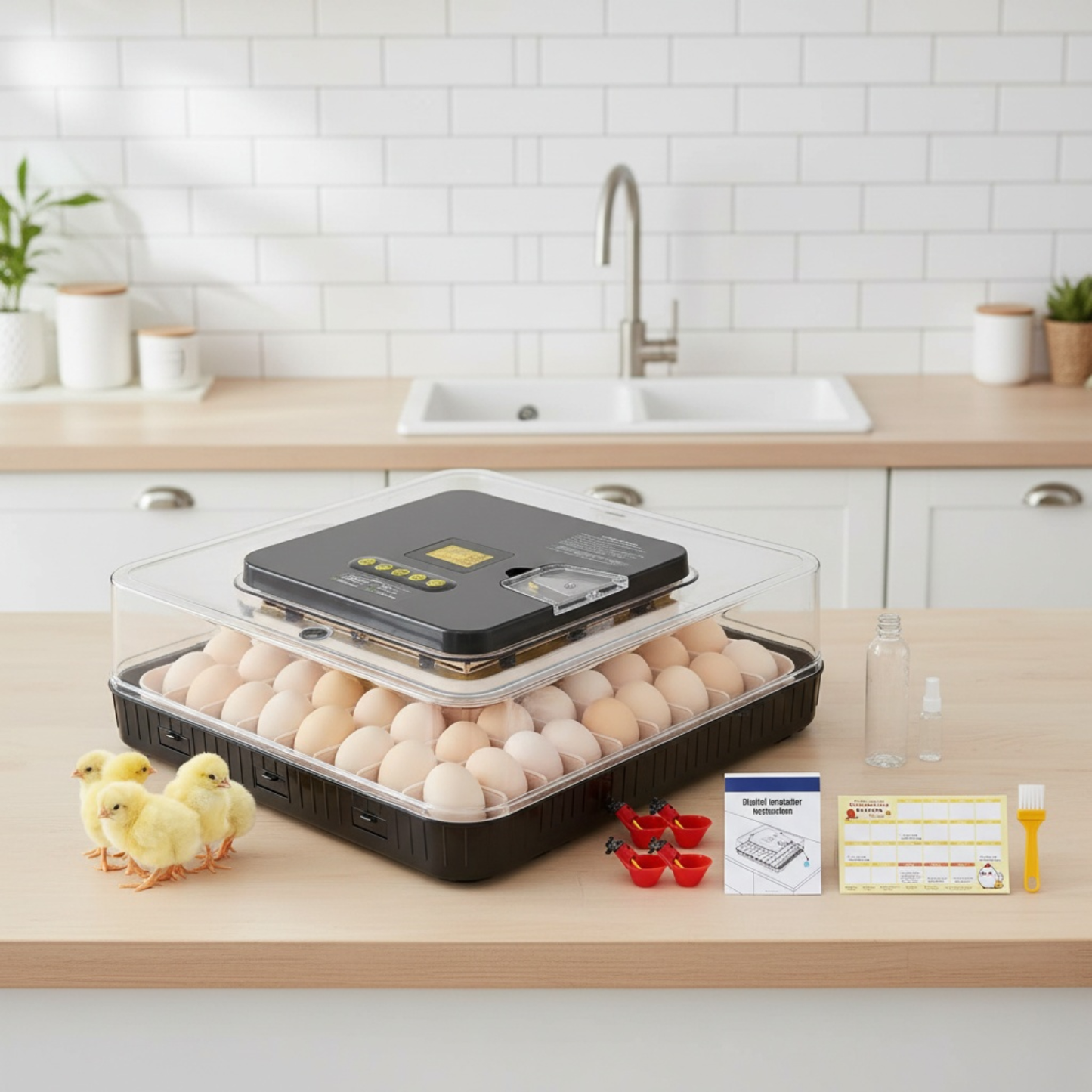 KRISRATE 56 Egg Incubator with Automatic Turning & Auto Humidification - Temperature Control, Egg Candler & 360° View for Chicken/Duck/Quail Hatching