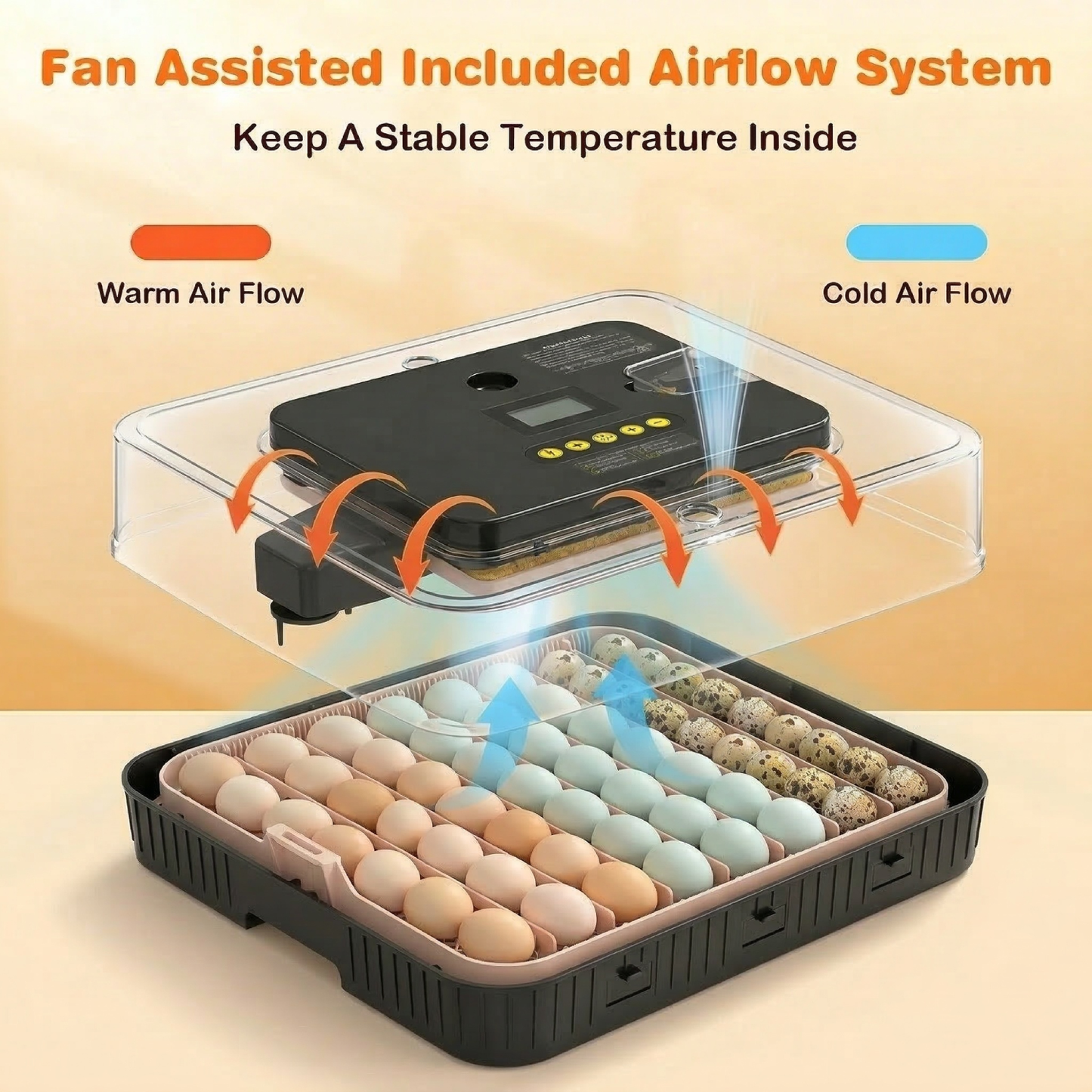 KRISRATE 56 Egg Incubator with Automatic Turning & Auto Humidification - Temperature Control, Egg Candler & 360° View for Chicken/Duck/Quail Hatching