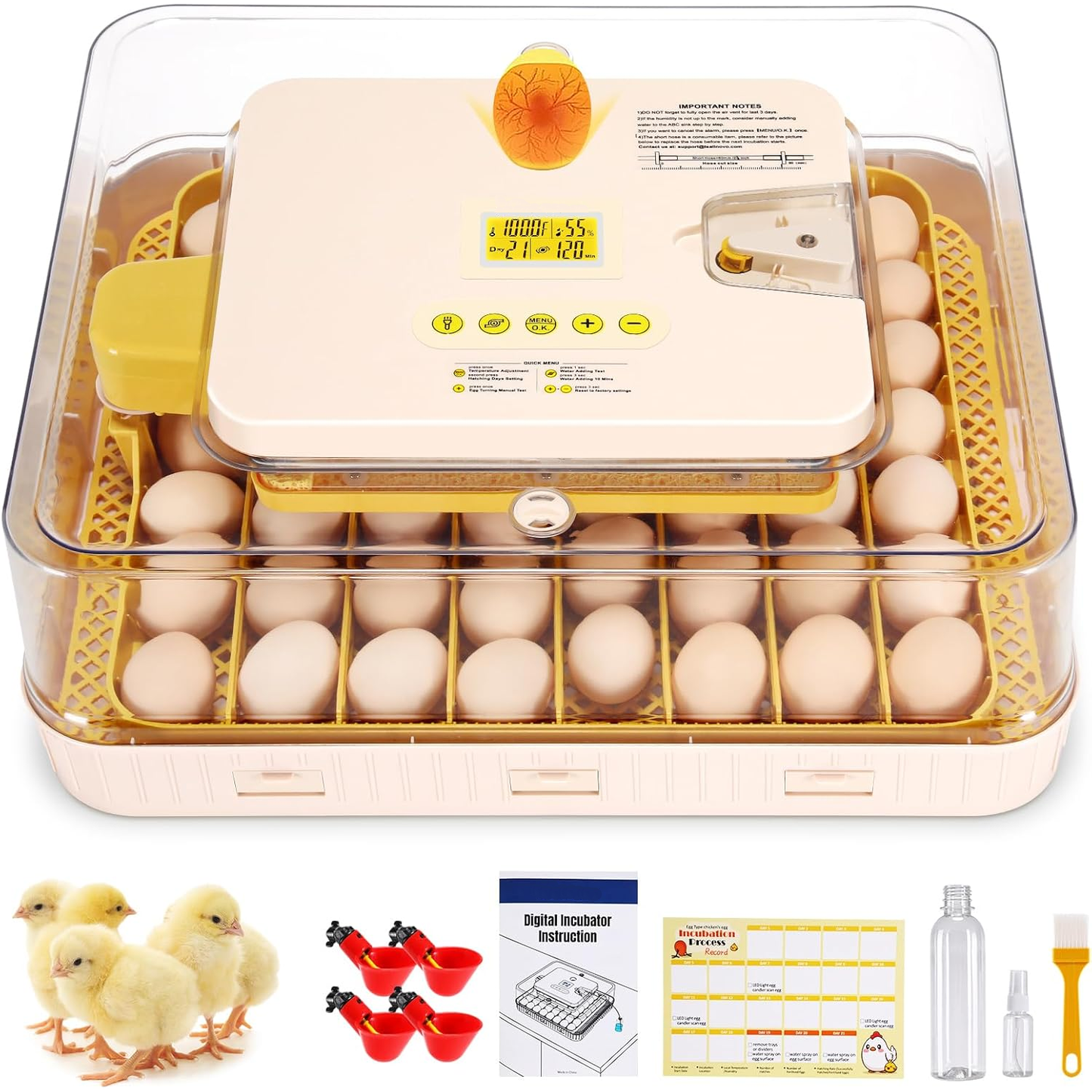 KRISRATE 56 Egg Incubator with Automatic Turning & Auto Humidification - Temperature Control, Egg Candler & 360° View for Chicken/Duck/Quail Hatching