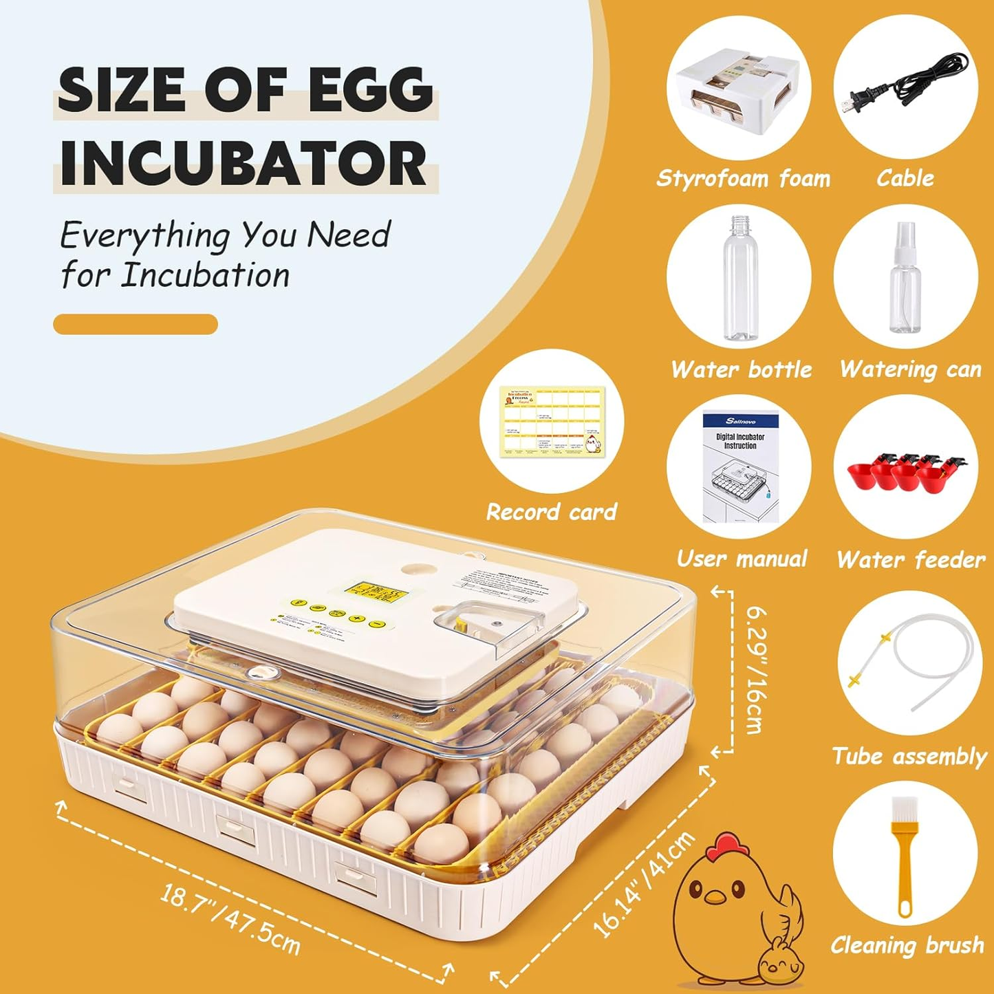 KRISRATE 56 Egg Incubator with Automatic Turning & Auto Humidification - Temperature Control, Egg Candler & 360° View for Chicken/Duck/Quail Hatching