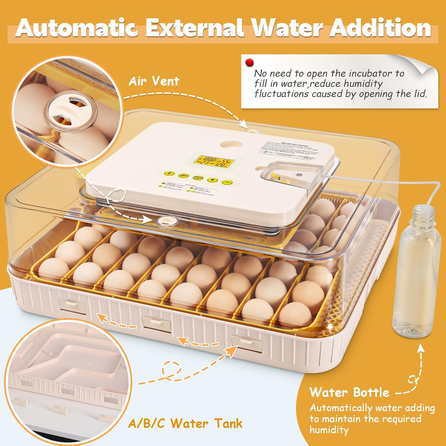 KRISRATE 56 Egg Incubator with Automatic Turning & Auto Humidification - Temperature Control, Egg Candler & 360° View for Chicken/Duck/Quail Hatching