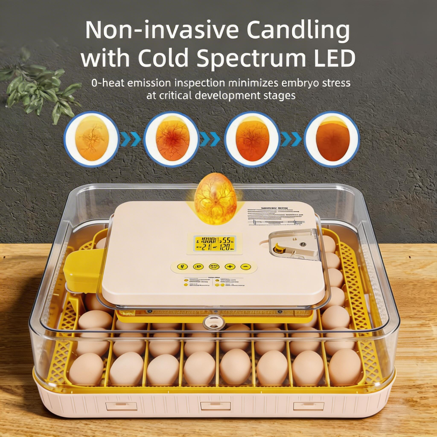 KRISRATE 56 Egg Incubator with Automatic Turning & Auto Humidification - Temperature Control, Egg Candler & 360° View for Chicken/Duck/Quail Hatching