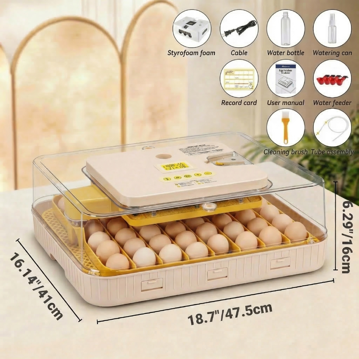 KRISRATE 56 Egg Incubator with Automatic Turning & Auto Humidification - Temperature Control, Egg Candler & 360° View for Chicken/Duck/Quail Hatching