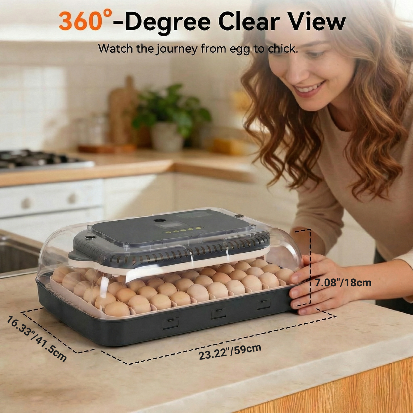 KRISRATE 70 Egg Incubator with Automatic Egg Turning & Auto Humidification, Temperature Control, Egg Candler for Chicken Duck Quail Hatching, Grey