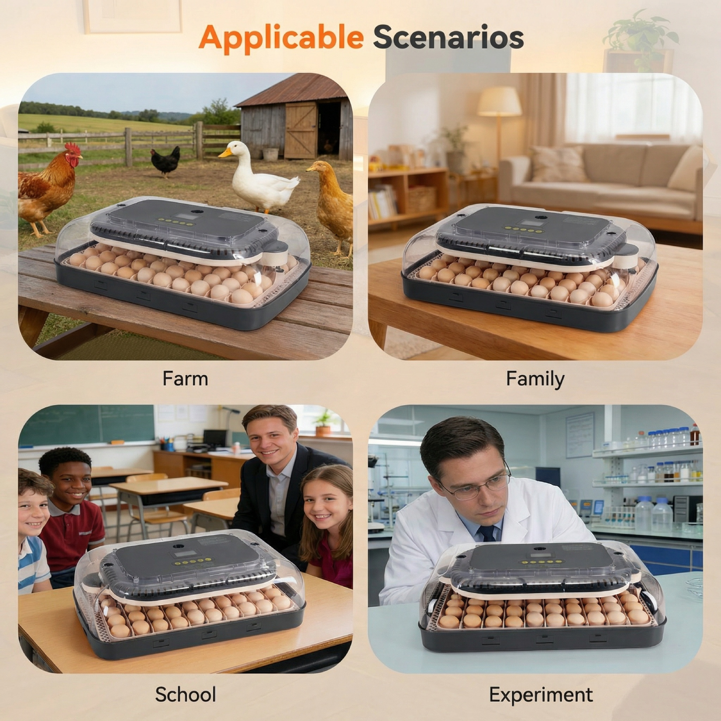 KRISRATE 70 Egg Incubator with Automatic Egg Turning & Auto Humidification, Temperature Control, Egg Candler for Chicken Duck Quail Hatching, Grey