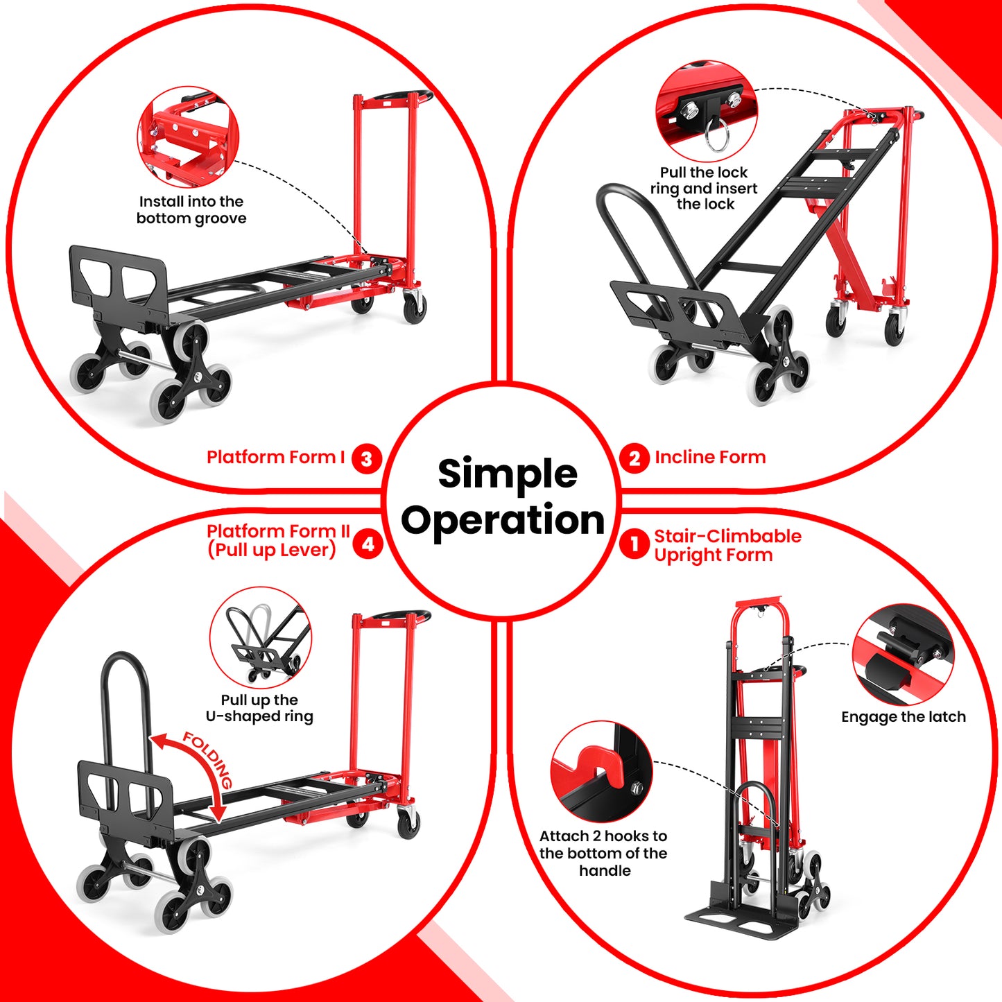 KRISRATE Heavy Duty 4-in-1 Convertible Hand Truck Dolly - 1000 LBS Stair Climbing Platform Cart, Foldable Industrial Utility Trolley for  Transport