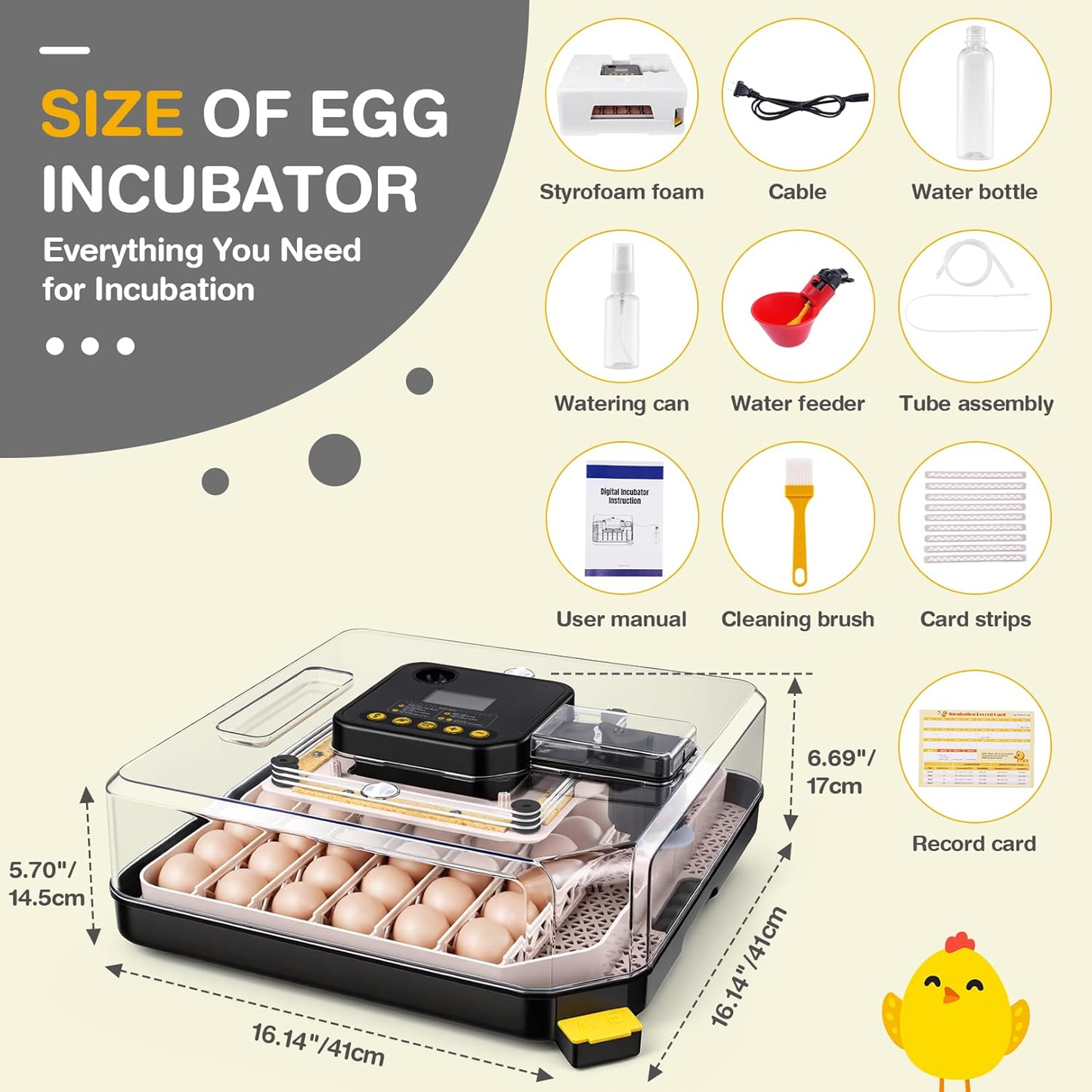 KRISRATE 48 Egg Incubator with Auto Turning & Digital Temp/Humidity Control - 360° Clear View Hatcher with LED Egg Candler for Chicken & Duck Eggs