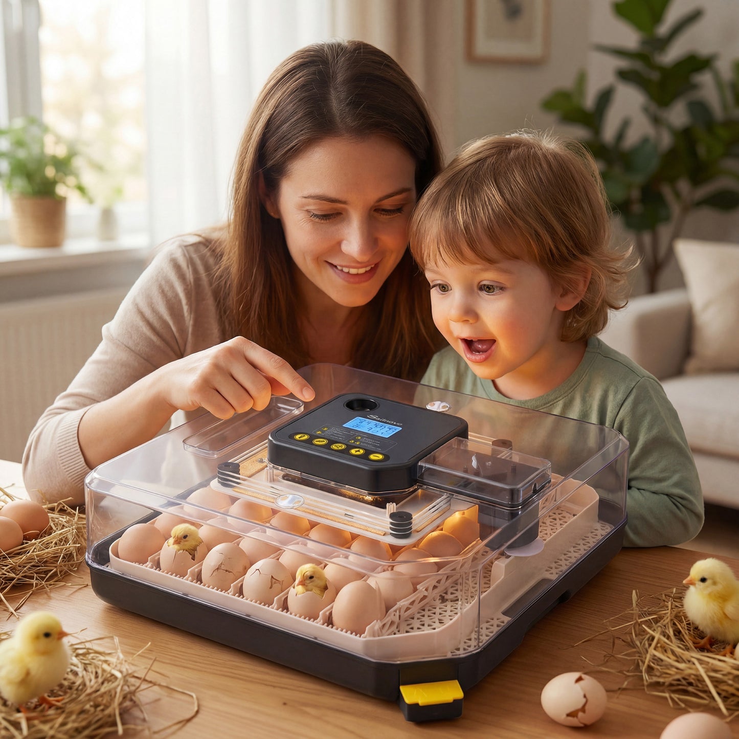 KRISRATE 48 Egg Incubator with Auto Turning & Digital Temp/Humidity Control - 360° Clear View Hatcher with LED Egg Candler for Chicken & Duck Eggs