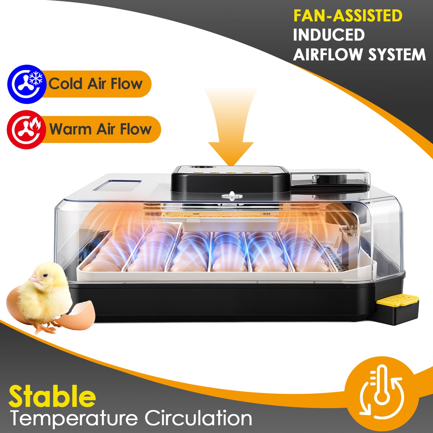KRISRATE 48 Egg Incubator with Auto Turning & Digital Temp/Humidity Control - 360° Clear View Hatcher with LED Egg Candler for Chicken & Duck Eggs