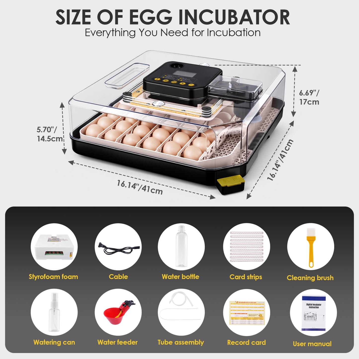 KRISRATE 48 Egg Incubator with Auto Turning & Digital Temp/Humidity Control - 360° Clear View Hatcher with LED Egg Candler for Chicken & Duck Eggs
