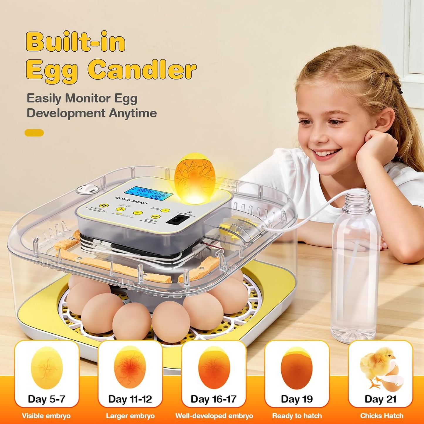 KRISRATE 12 Egg Incubator with Auto Egg Turning & Humidity Control - Digital Temperature Display, Built-in Egg Candler, Automatic Hatching System