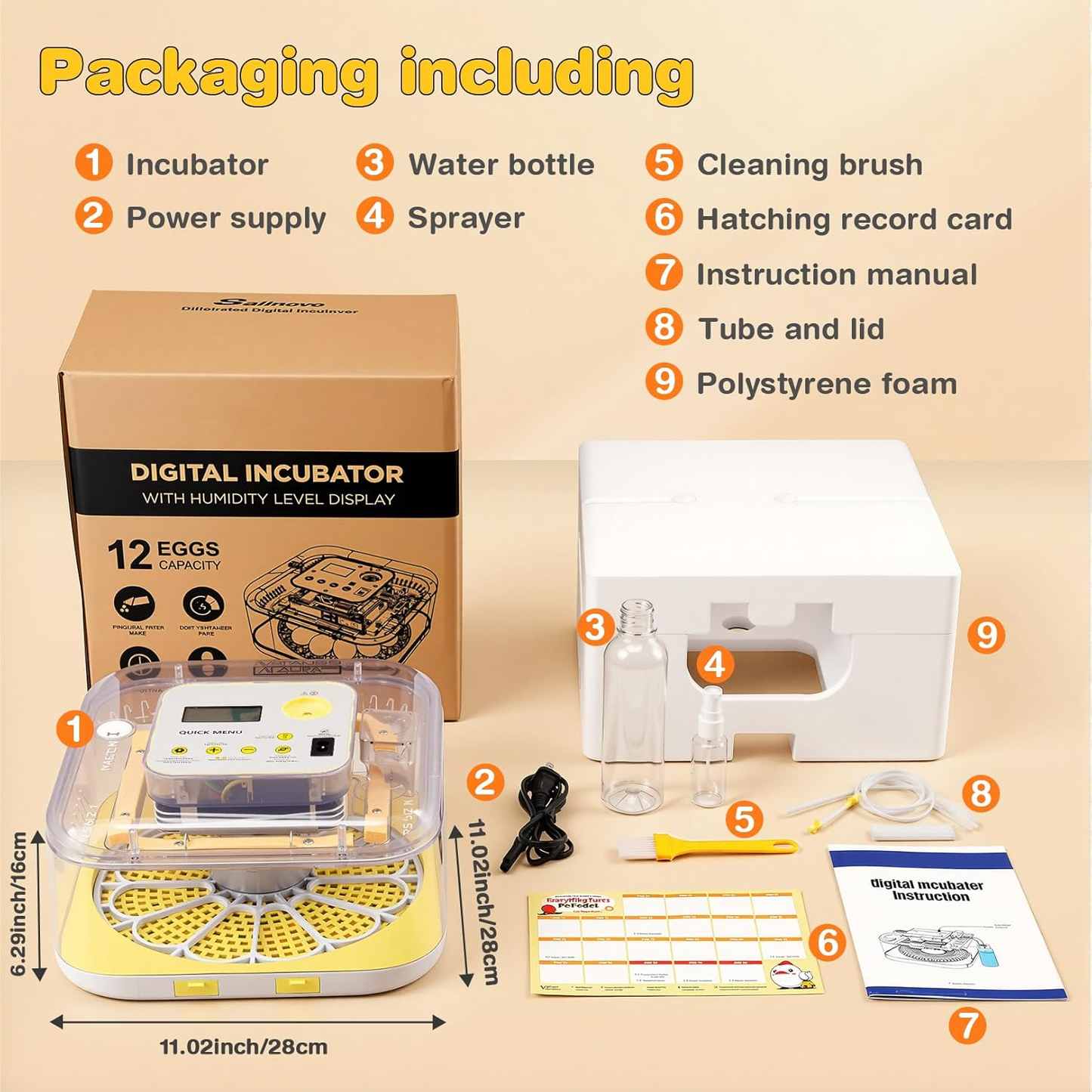 KRISRATE 12 Egg Incubator with Auto Egg Turning & Humidity Control - Digital Temperature Display, Built-in Egg Candler, Automatic Hatching System