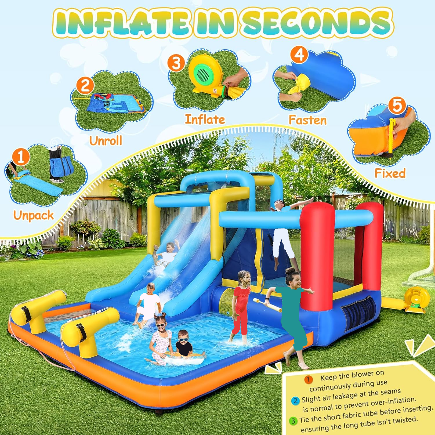 KRISRATE Inflatable Water Slide Bounce House for Kids Backyard-12x10FT Blow Up Water Park with Dual Racing Slides, Splash Pool, Climbing Wall & Blower