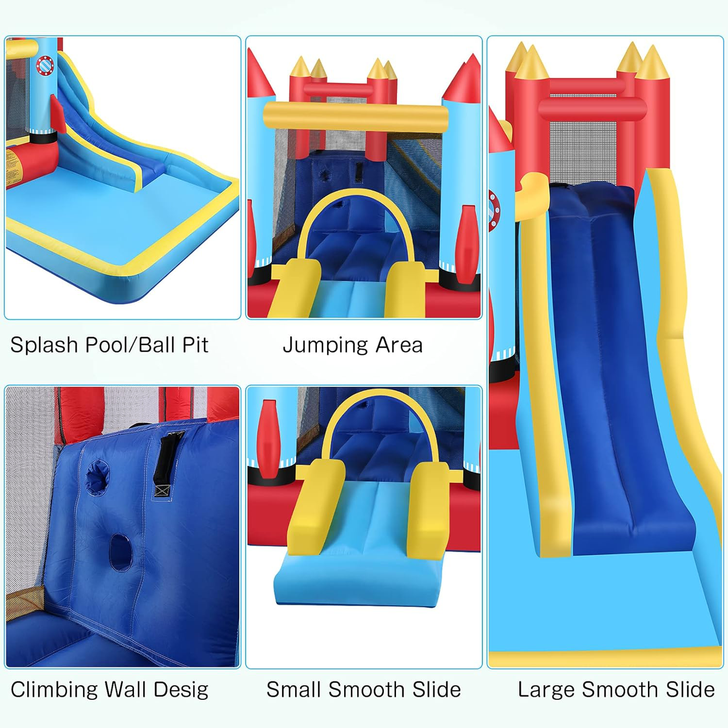 KRISRATE Inflatable Bounce House with Blower for Kids 3-12, Bouncy Castle Water Park with Double Slides, Splash Pool & Jumping Area, Indoor/Outdoor