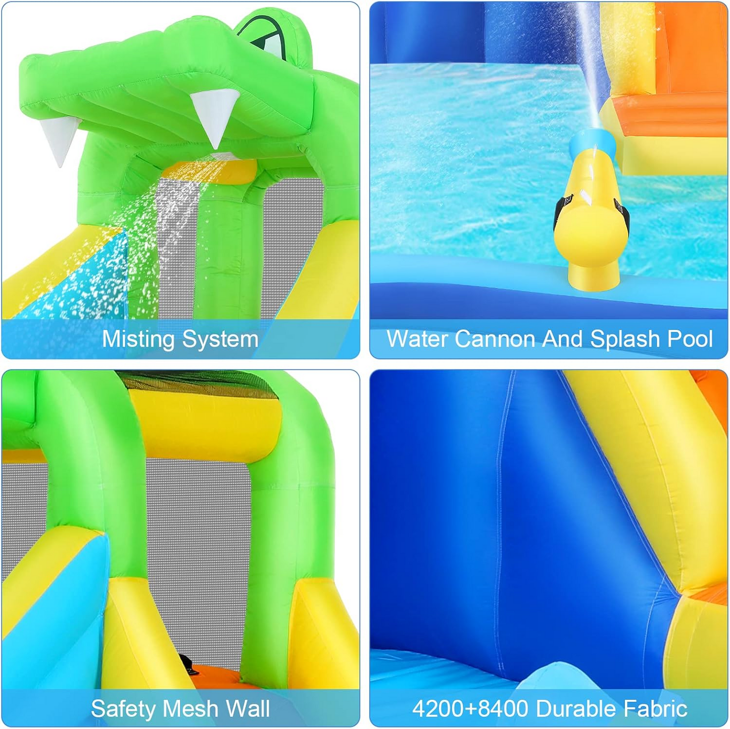 KRISRATE Inflatable Water Slide 13x11Ft, Water Park with 450W Blower-Bounce House w/Climbing Wall, Splash Pool, Basketball Hoop, Water Sprayers&Slides