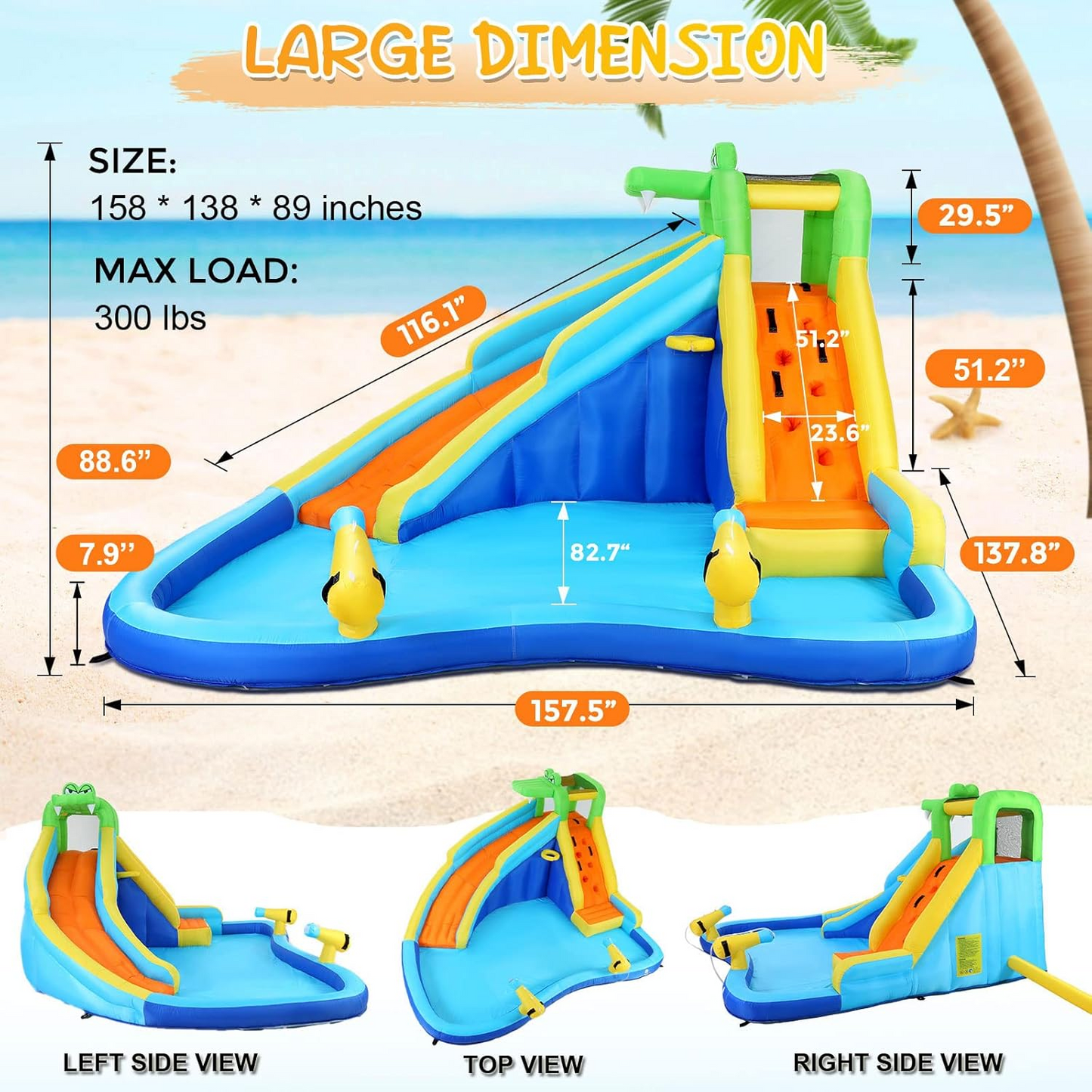 KRISRATE Inflatable Water Slide 13x11Ft, Water Park with 450W Blower-Bounce House w/Climbing Wall, Splash Pool, Basketball Hoop, Water Sprayers&Slides