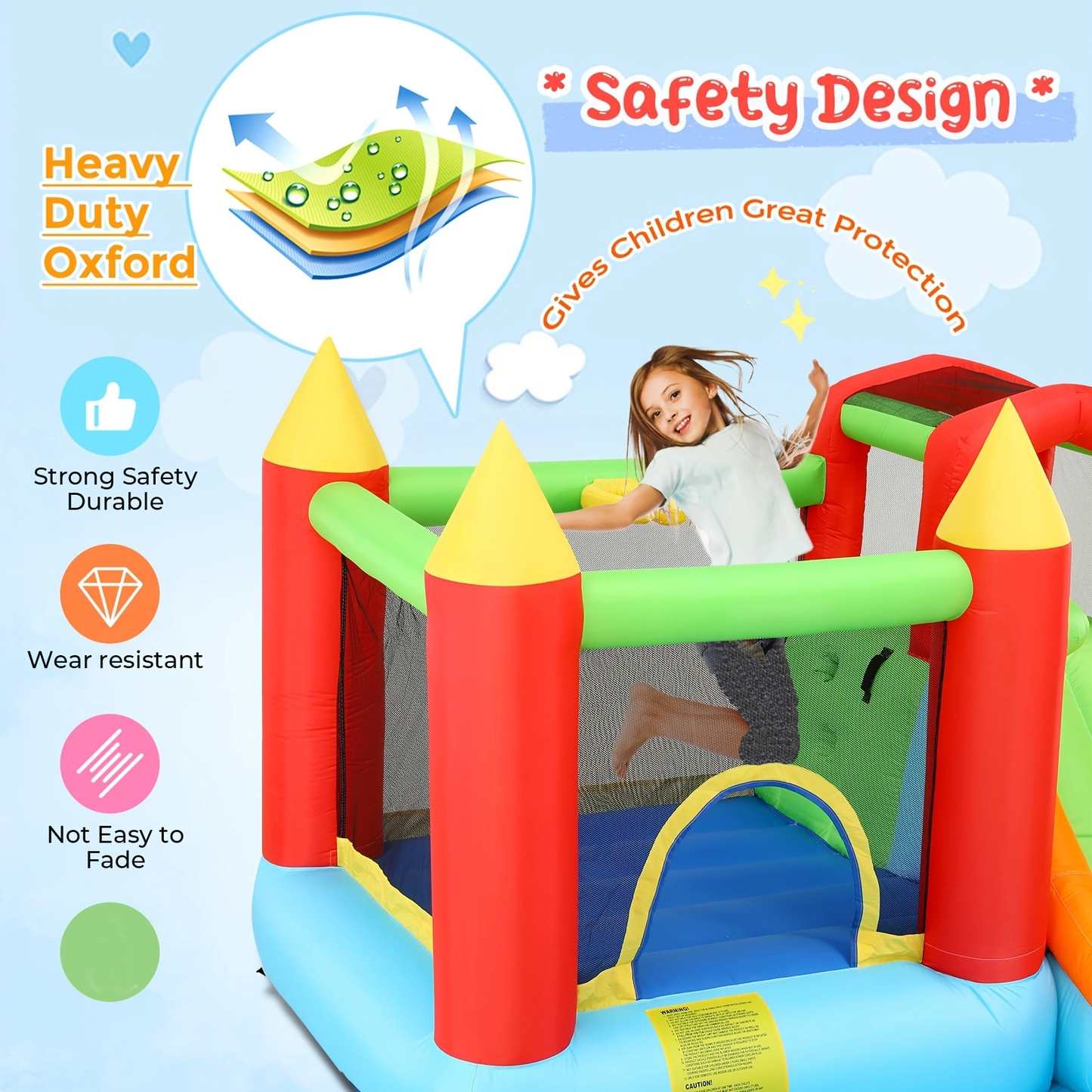 KRISRATE Inflatable Bounce House 12 x 9FT, Water Park Bouncy Castle with Long Slide, Climbing Wall, Basketball Hoop & Splash Pool for Outdoor Backyard