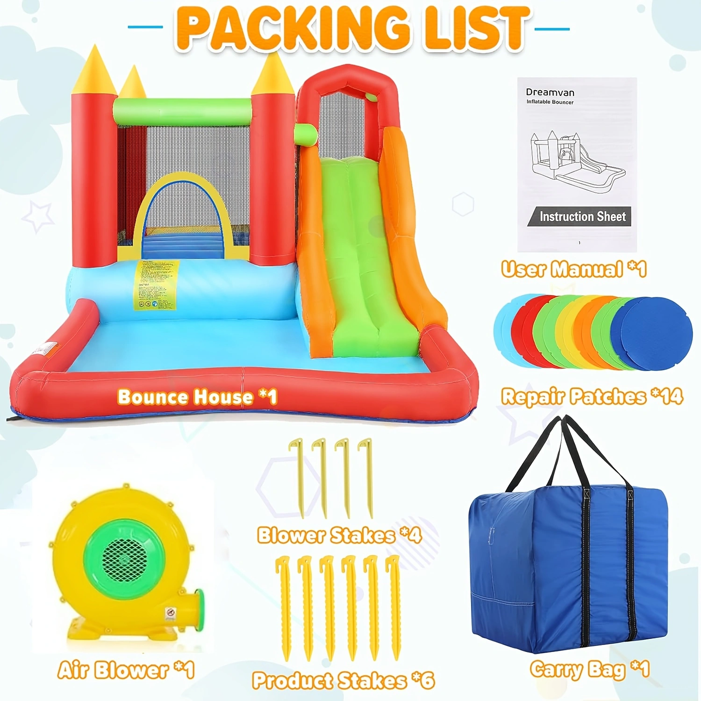 KRISRATE Inflatable Bounce House 12 x 9FT, Water Park Bouncy Castle with Long Slide, Climbing Wall, Basketball Hoop & Splash Pool for Outdoor Backyard