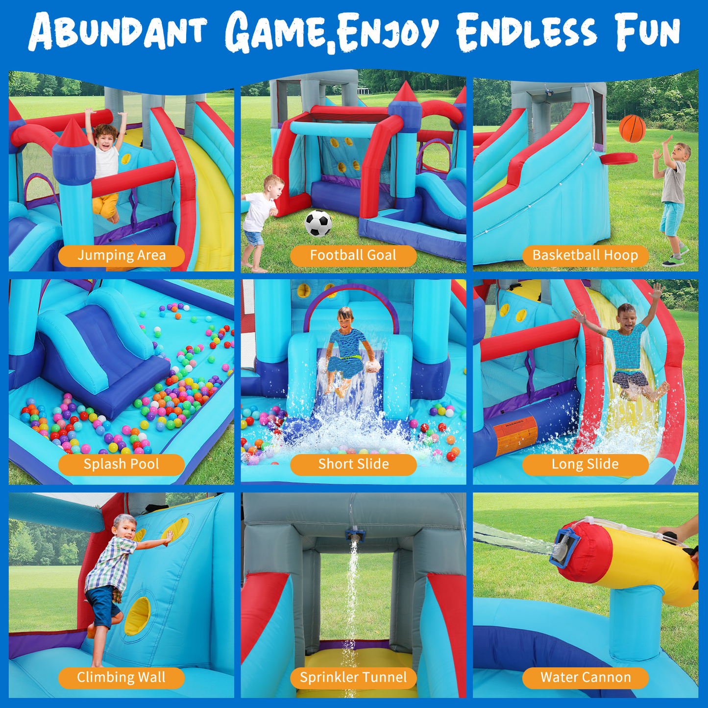 KRISRATE Inflatable Water Slides for Kids Backyard, Bounce House with Double Slides, Climbing Wall, Splash Pool & 580W Blower for Backyard Summer Fun