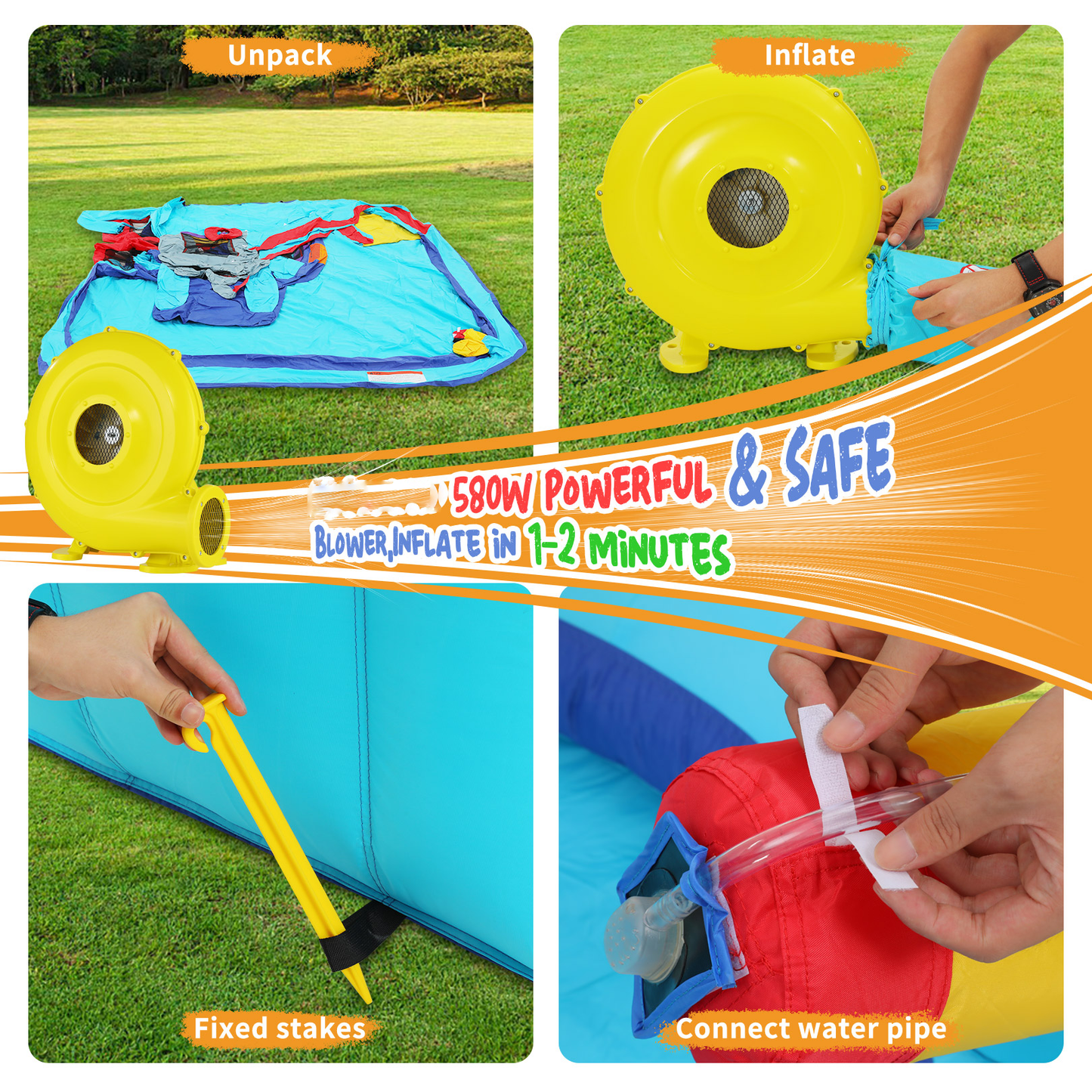 KRISRATE Inflatable Water Slides for Kids Backyard, Bounce House with Double Slides, Climbing Wall, Splash Pool & 580W Blower for Backyard Summer Fun