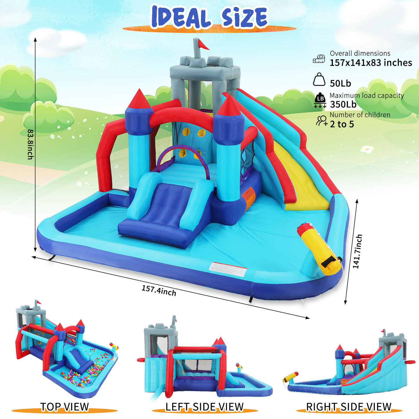 KRISRATE Inflatable Water Slides Park for Kids 3-12, Bounce House with Double Slides, Climbing Wall, Splash Pool & 580W Blower for Backyard Summer Fun