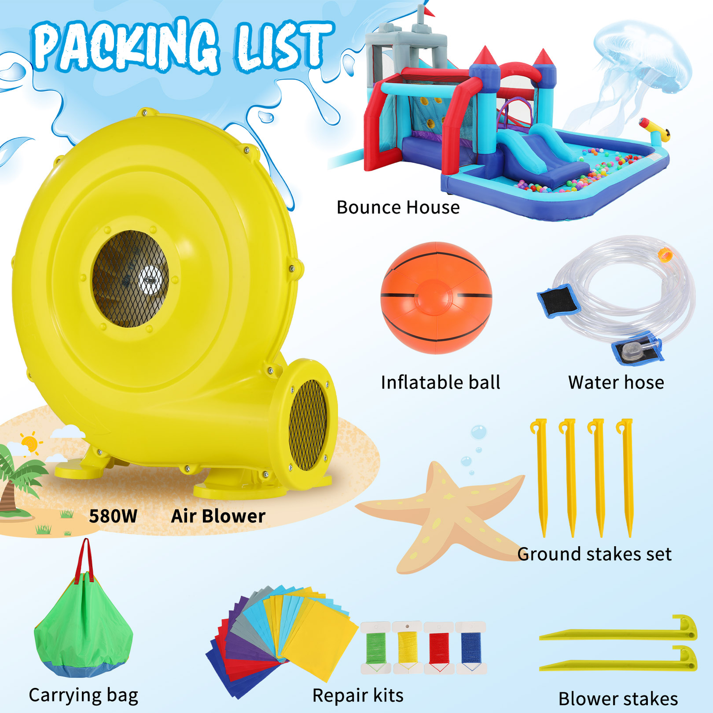 KRISRATE Inflatable Water Slides Park for Kids 3-12, Bounce House with Double Slides, Climbing Wall, Splash Pool & 580W Blower for Backyard Summer Fun