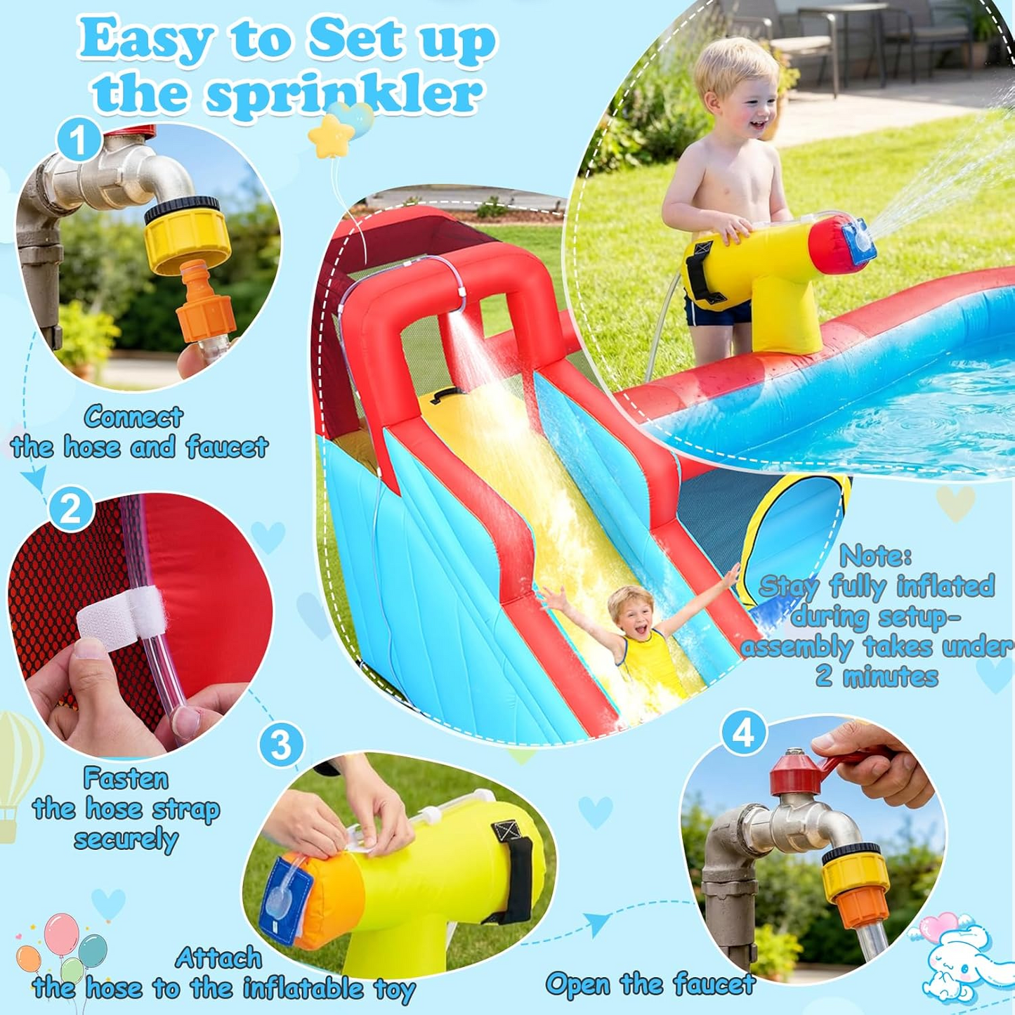 KRISRATE Inflatable Large Bounce House Water Slide Park with Dual Slides & Big Splash Pool, Water Sprayers & 550W Blower for Outdoor Backyard Party