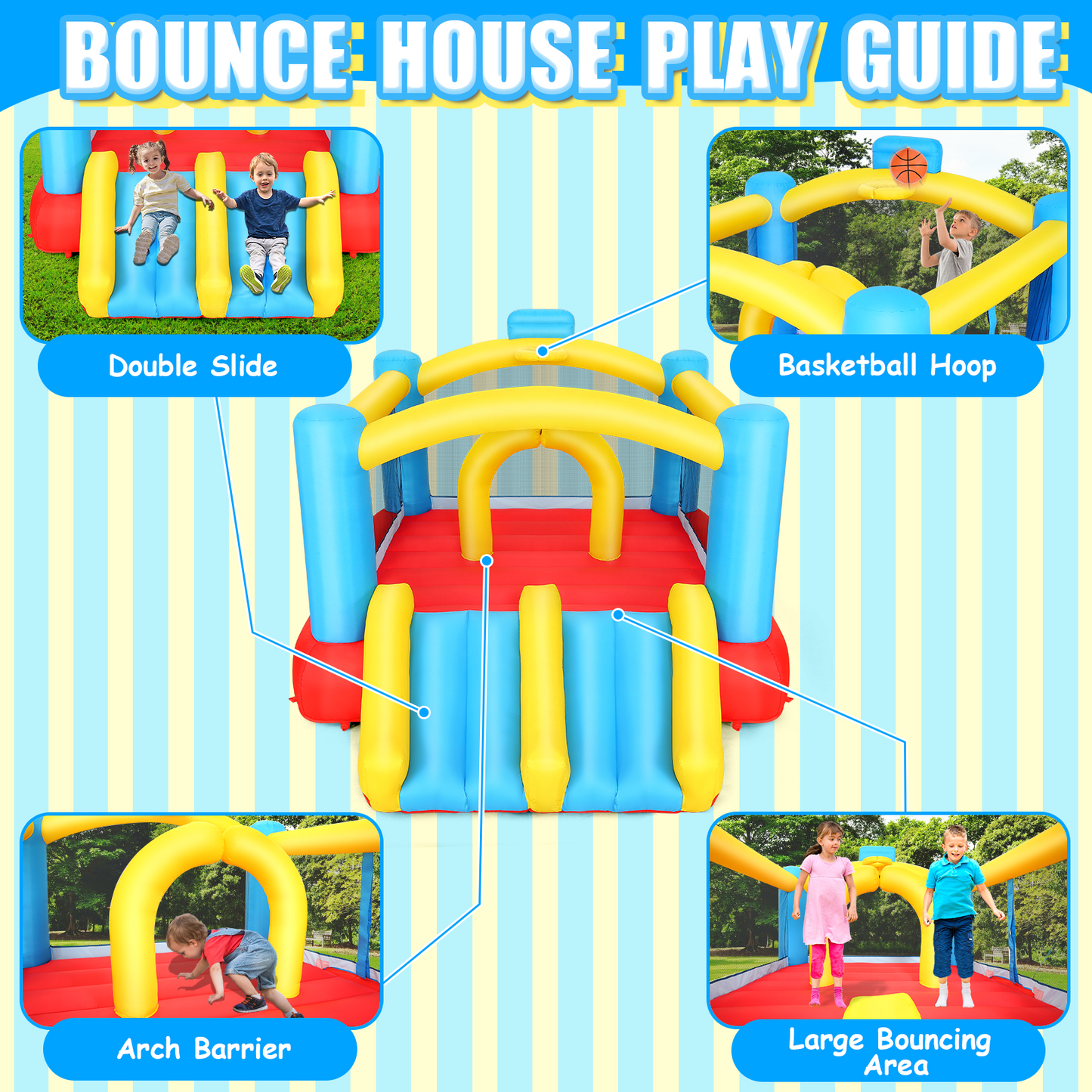 KRISRATE Inflatable Bounce House for Kids 3-12 with Dual Slides & 470W Blower - 12.3x9FT Bouncy Castle Indoor Outdoor Backyard Jump House Party