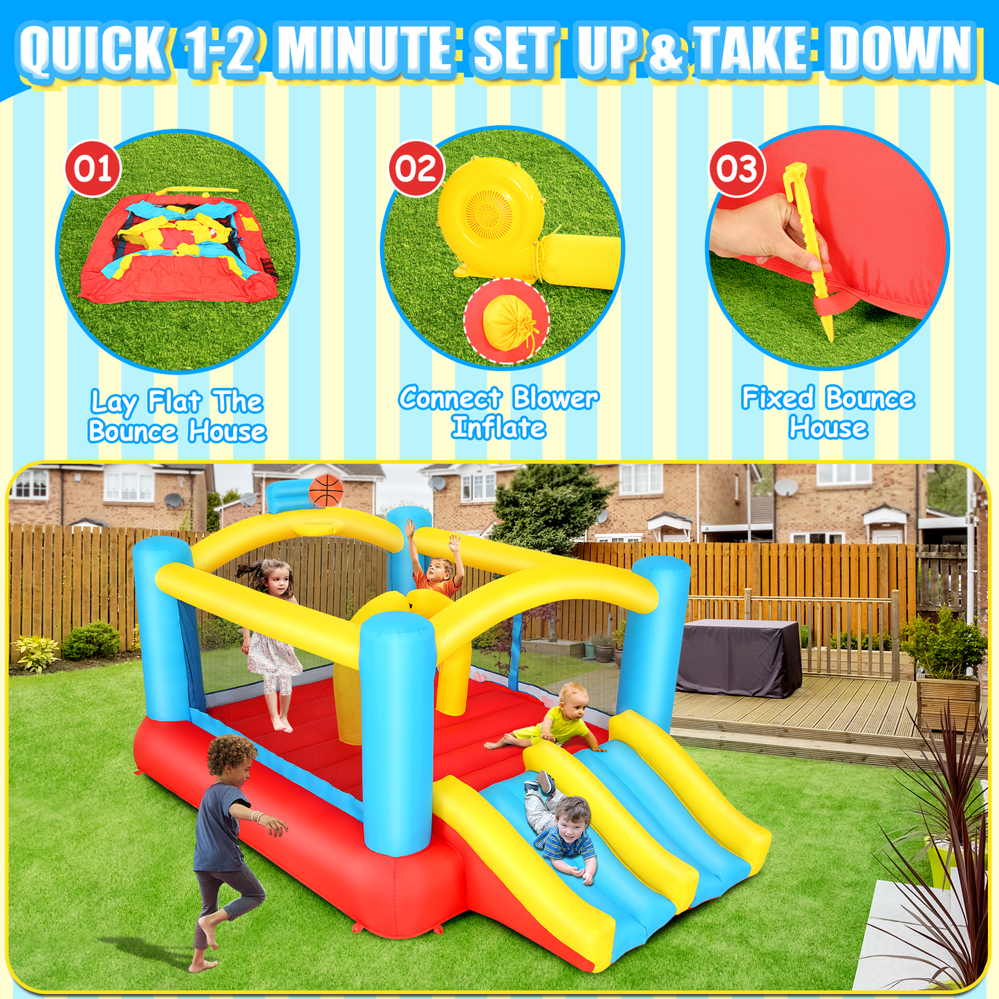 KRISRATE Inflatable Bounce House for Kids 3-12 with Dual Slides & 470W Blower - 12.3x9FT Bouncy Castle Indoor Outdoor Backyard Jump House Party