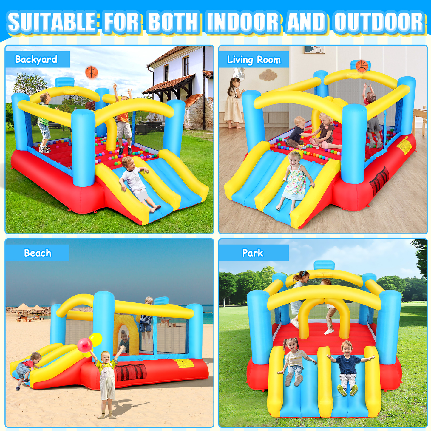 KRISRATE Inflatable Bounce House for Kids 3-12 with Dual Slides & 470W Blower - 12.3x9FT Bouncy Castle Indoor Outdoor Backyard Jump House Party